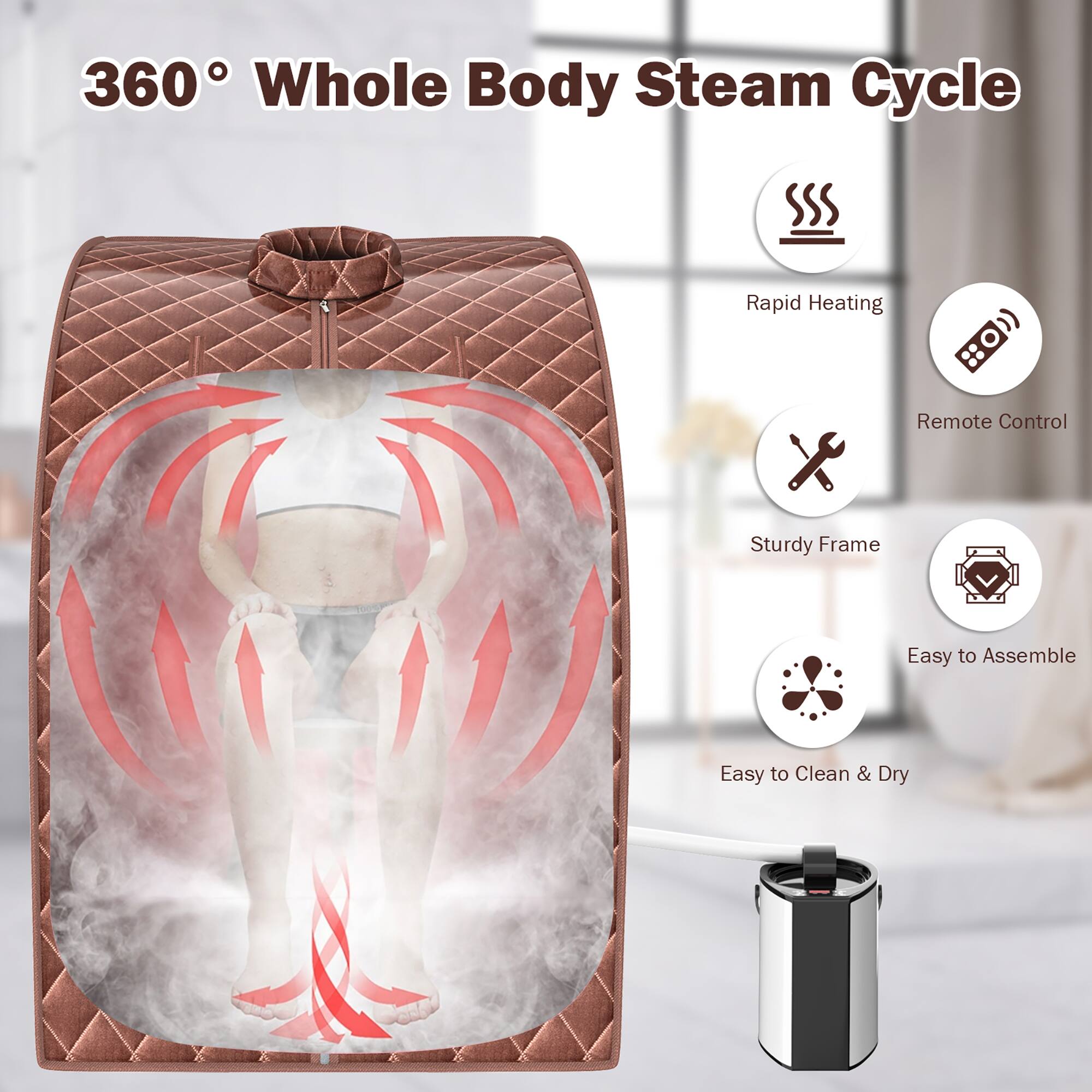 360° Whole Body Steam Cycle: Rapid Heating, Remote Control, Sturdy Frame, Easy to Assemble, Easy to Clean & Dry