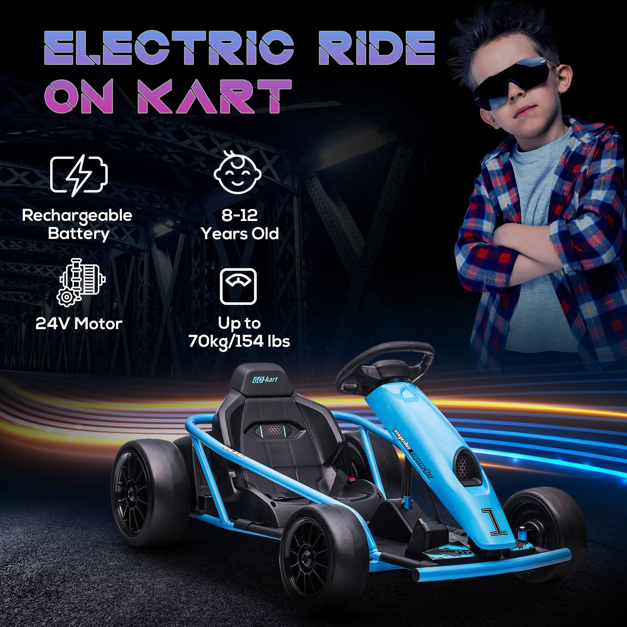 ELECTRIC RIDE ON KART

- Rechargeable Battery
- 8-12 Years Old
- 24V Motor
- Up to 70kg/154 lbs