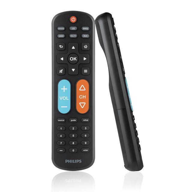 Philips - OneTouch Big Button MotionGlow Universal Remote for Samsung Smart TV, LG, Sony, VIZIO, Fire TV, Roku TV - Black