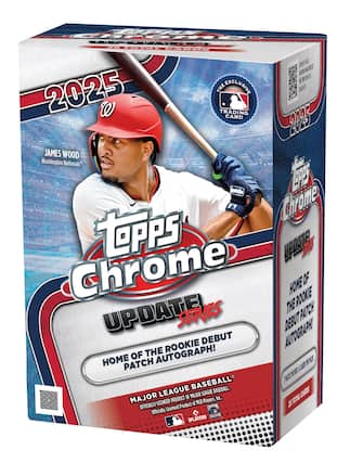 Topps Chrome 2025
The Exclusive Trading Card
Update Series
Home of the Rookie Debut Patch Autograph!
James Wood
Washington Nationals
Major League Baseball
Officially Licensed Product
MLB Players, Inc.
20 Total Cards
7 Packs per Box
12 Cards per Pack