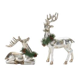 BreeBe - Holiday Deer (Set of 2) 7"H, 13.5"H - Silver, Gold, Green