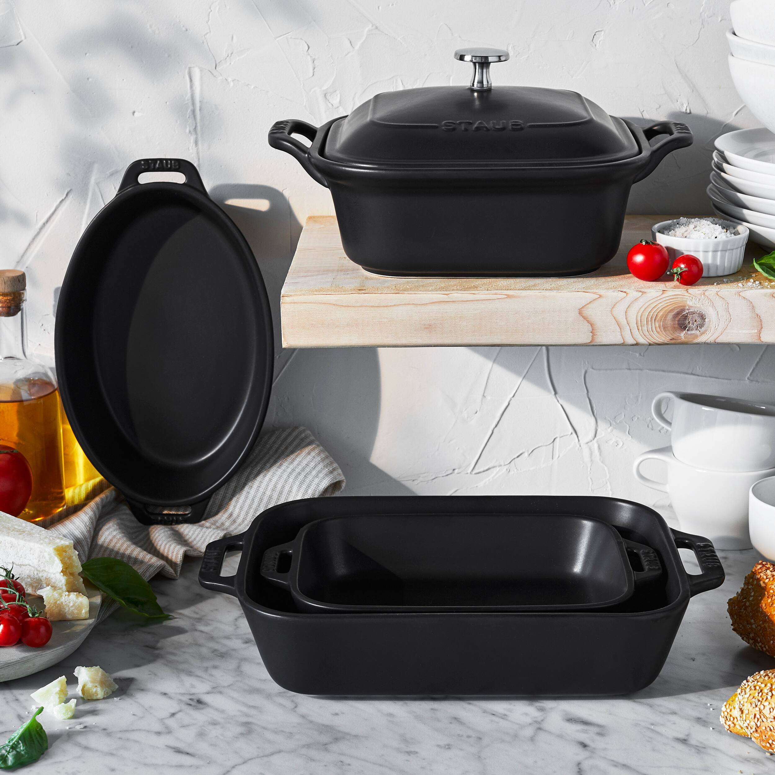 Alt View 5. Staub - Staub Ceramic Stoneware 5-Pc Mixed Baking Dish Set – Matte Black - Black.