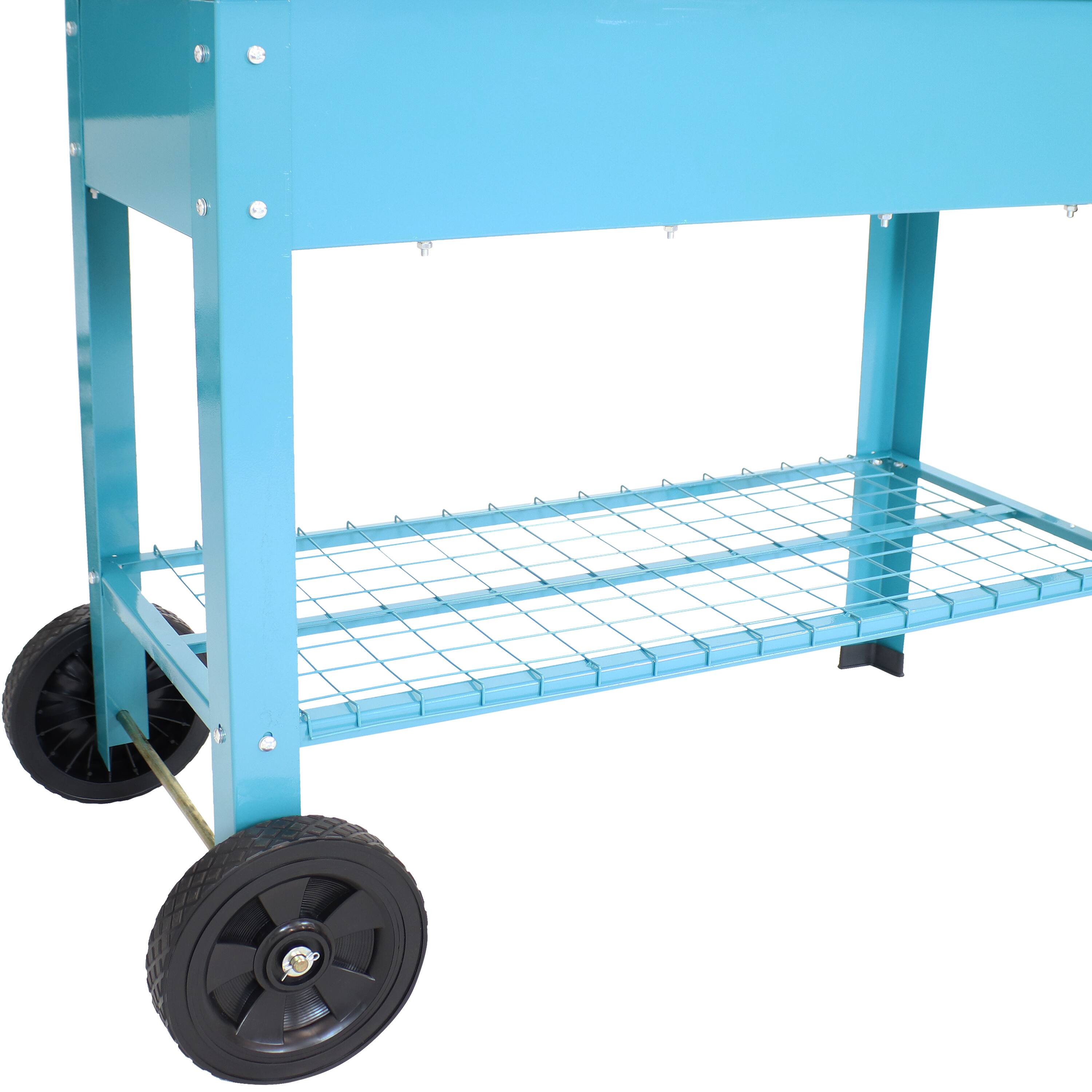 Alt View 7. Sunnydaze - 43 in Galvanized Steel Mobile Raised Garden Bed Cart - Blue.