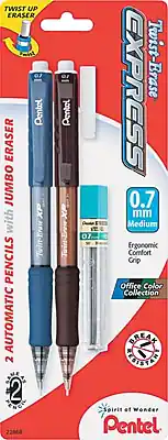 TWIST UP ERASER
Pentel ERASER JUMBO X
EXPRESS
Toolt-Brave
0.7 mm
Medium
Ergonomic Comfort Grip
Office Color Collection
BREAK RESISTANT
2 AUTOMATIC PENCILS with JUMBO ERASER
Pentel XP
0.7 mm
Spirits of Wonder
Pentel
22868