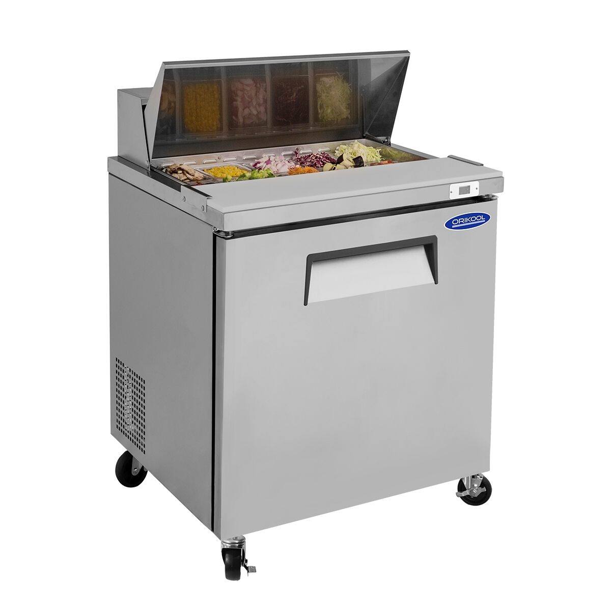 Front. Loheer - Loheer 29 Inch Commercial Prep Table Refrigerator, Sandwich and Salad Prep Table, ETL Certified Commercial Refrigerator - Silver.