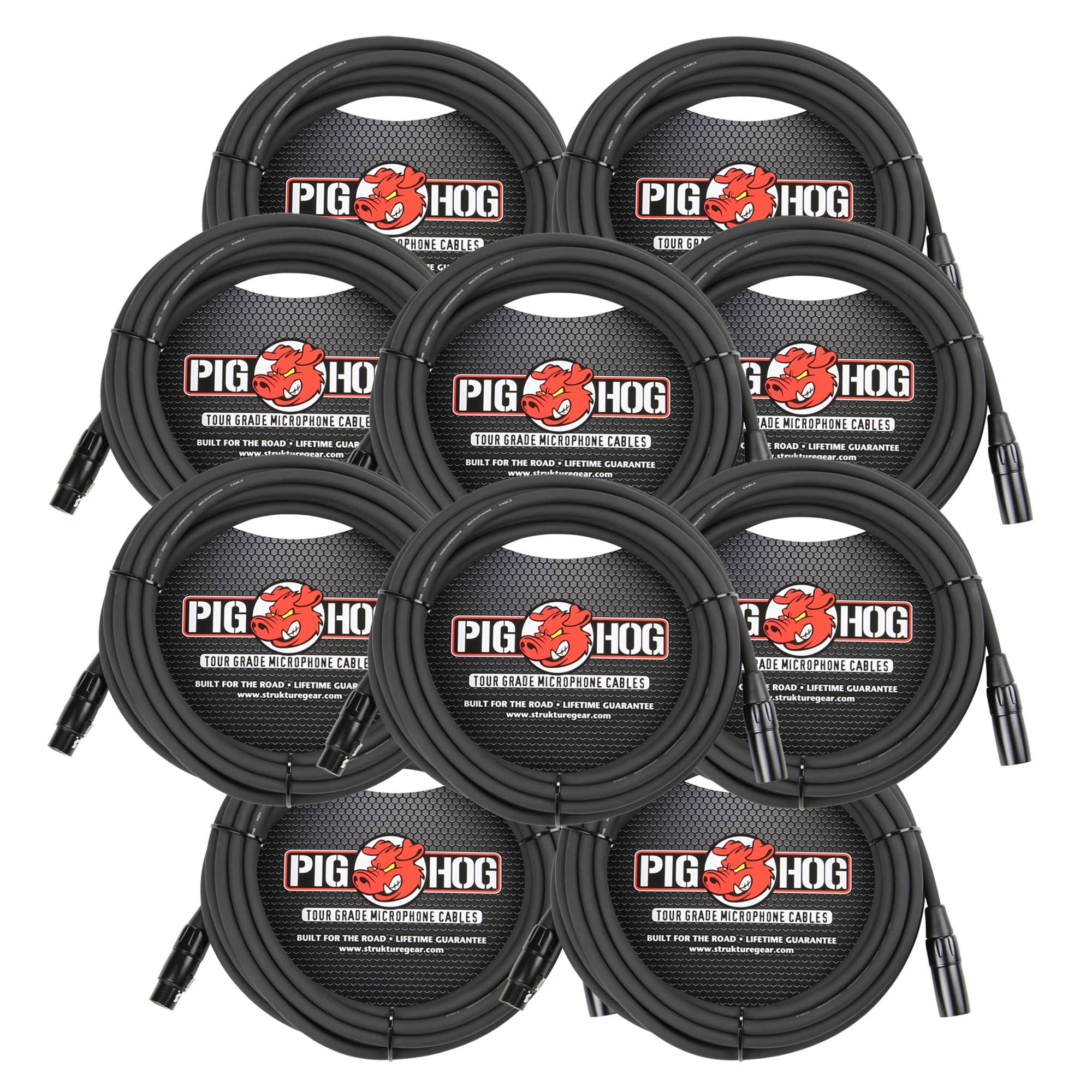 Pig Hog - High Performance 8mm XLR Microphone Cable, 25 ft PHM25 - 10 Units - Black