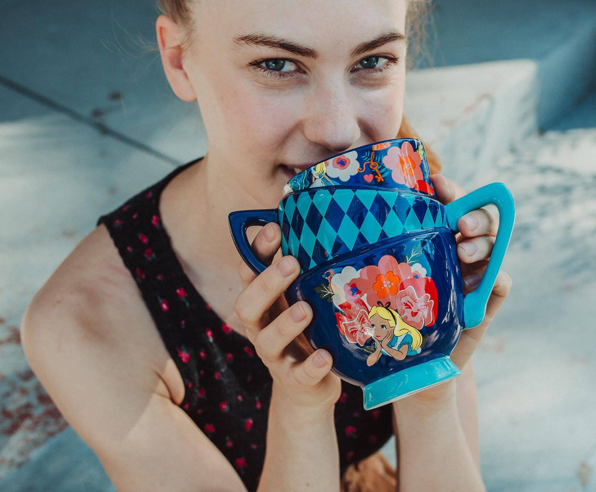 Alt View 2. Disney - Disney Alice in Wonderland Stacked Teacups Sculpted Ceramic Mug | Holds 20 Ounce - Blue.
