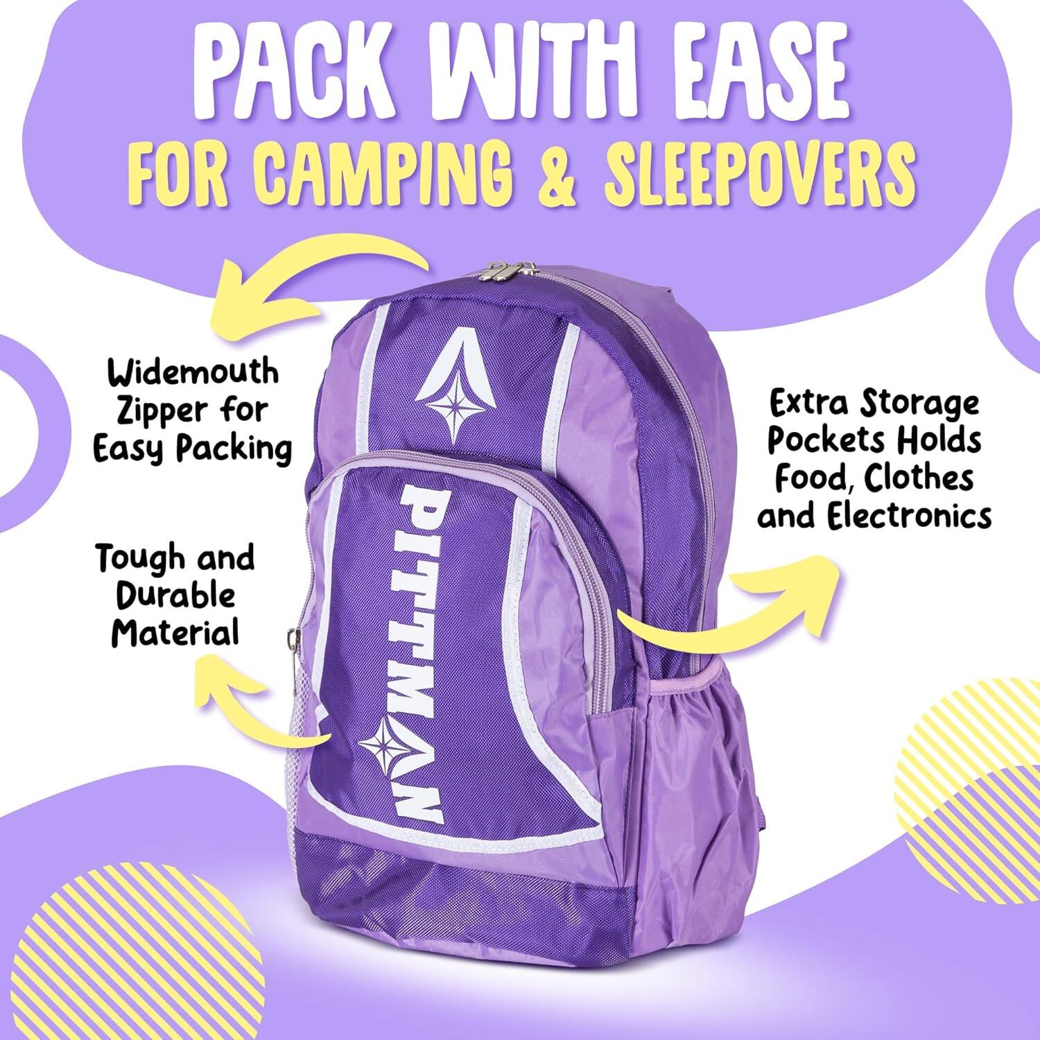 PACK WITH EASE FOR CAMPING & SLEEPOVERS

- Widemouth Zipper for Easy Packing
- Tough and Durable Material
- Extra Storage Pockets Holds Food, Clothes and Electronics