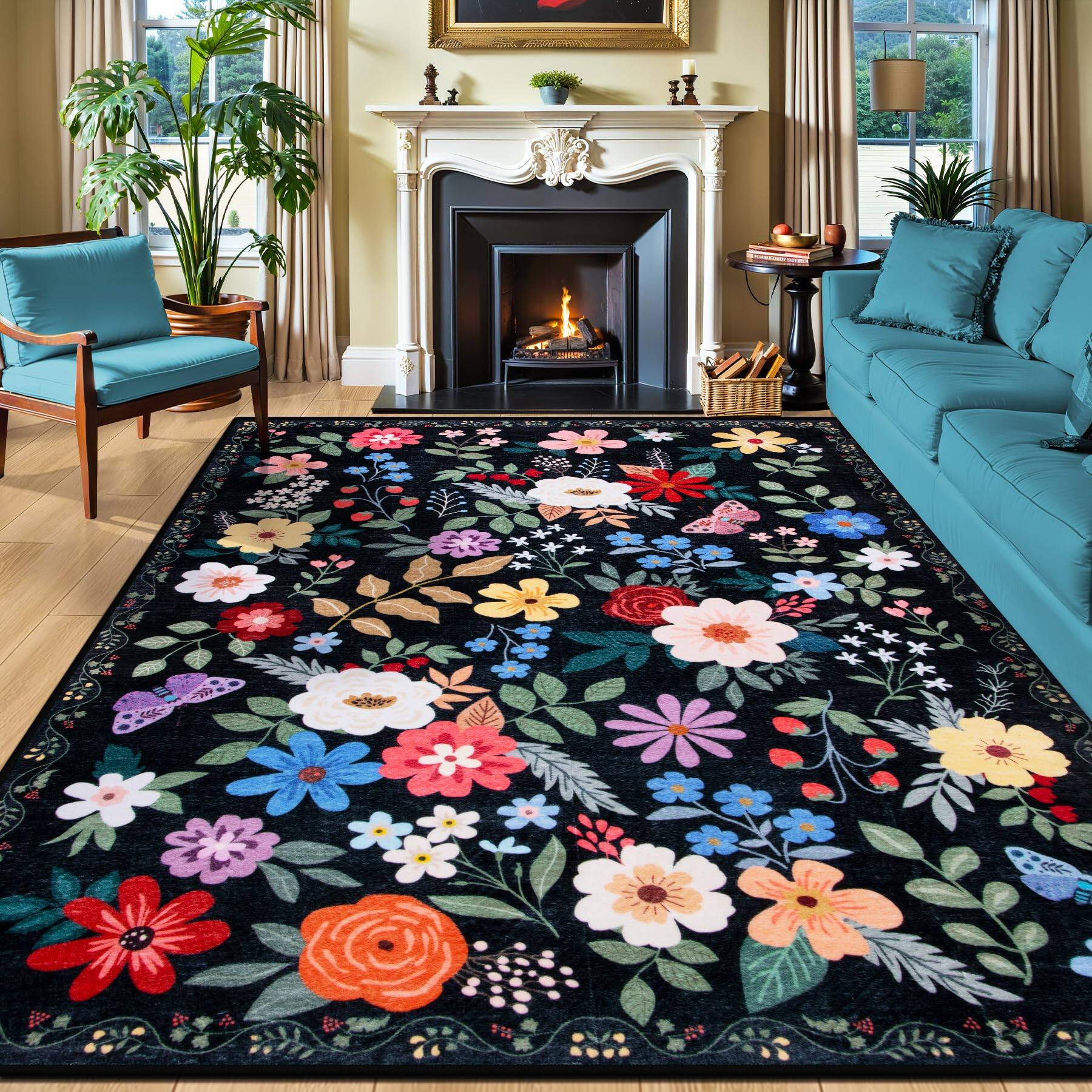 Stylel Star Area Rugs Living Room Floral Washable Rug Vintage Large ...