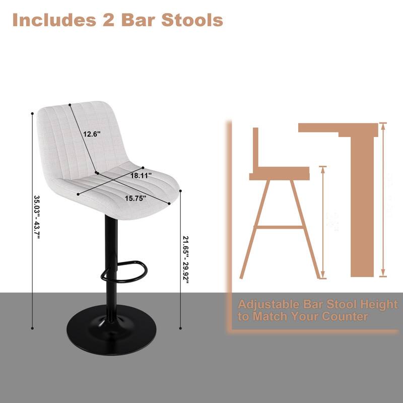 Includes 2 Bar Stools  
35.03" - 43.7"  
12.6"  
18.11"  
15.75"  
21.65" - 29.92"  

Adjustable Bar Stool Height to Match Your Counter