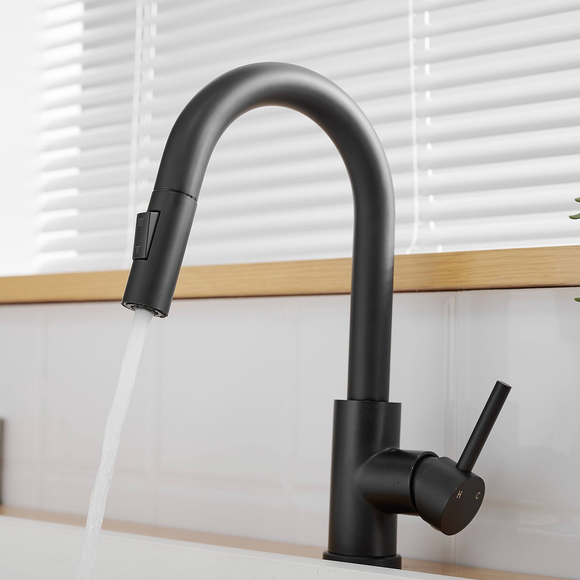Back. Boyel Living - Matte Black Single Handle Pull Down Bar Faucet with Water Supply Hoses and Ceramic Disc Cartridge - Matte Black.