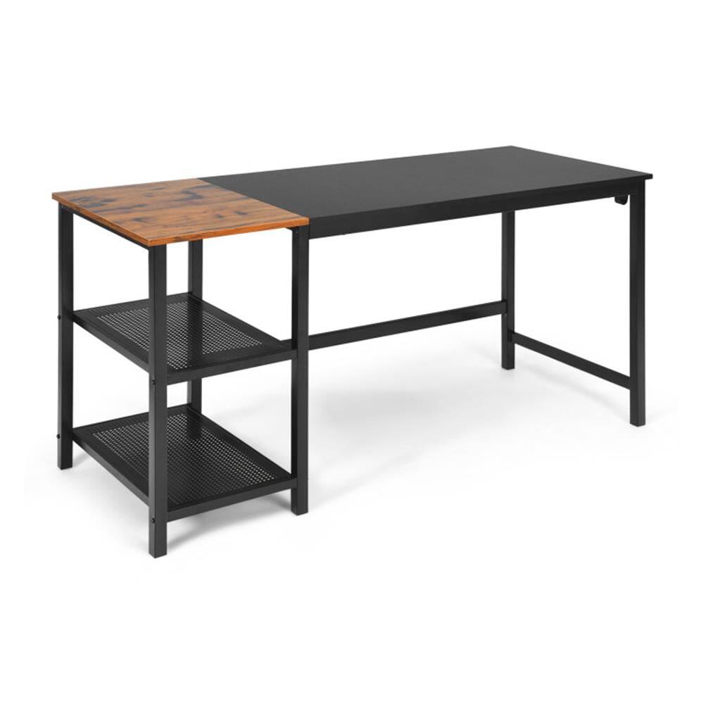 Left. Pefilos - 59" Home Office Computer Desk with Removable Storage Shelves, Small Home Office Desk Study Writing Table, Black - Black.