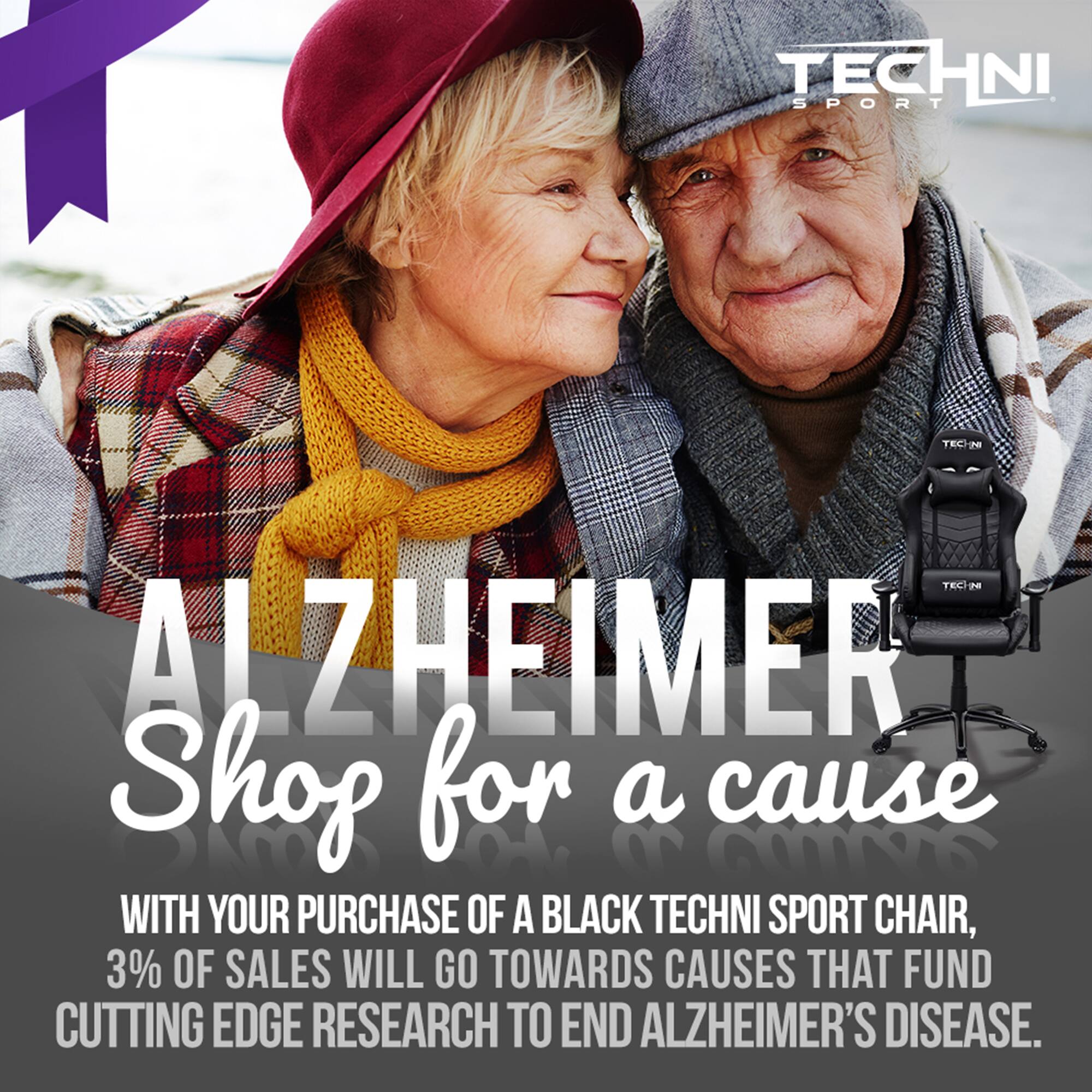 TECHNI SPORT, TECHNI, ALZHEIMER, Shop for a cause, WITH YOUR PURCHASE OF A BLACK TECHNI SPORT CHAIR, 3% OF SALES WILL GO TOWARDS CAUSES THAT FUND CUTTING EDGE RESEARCH TO END ALZHEIMER'S DISEASE.