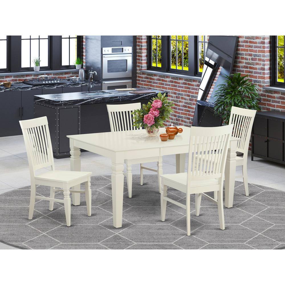 Back. East West Furniture - 5 PC Dining room set-Dining Table and 4 Dining Chairs - Linen White.