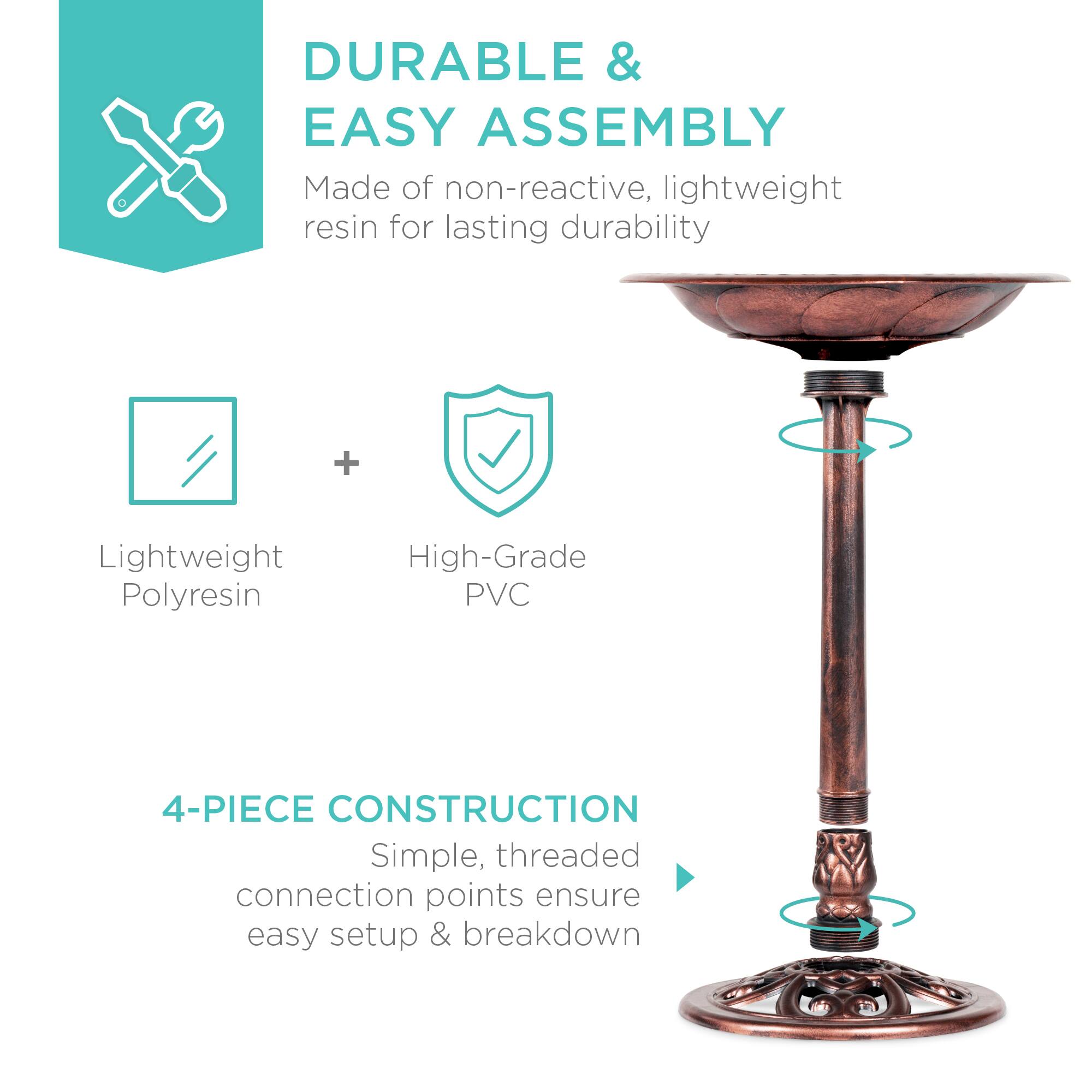 DURABLE & EASY ASSEMBLY  
Made of non-reactive, lightweight resin for lasting durability  
Lightweight Polyresin + High-Grade PVC  

4-PIECE CONSTRUCTION  
Simple, threaded connection points ensure easy setup & breakdown