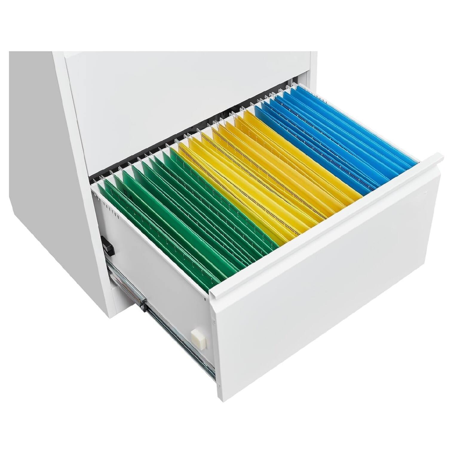 Alt View 1. GARVEE - 3 Drawers Lateral File Cabinet with Lock, Metal Filing Cabinet with Card Holder, Steel Drawer File Cabinets - White.