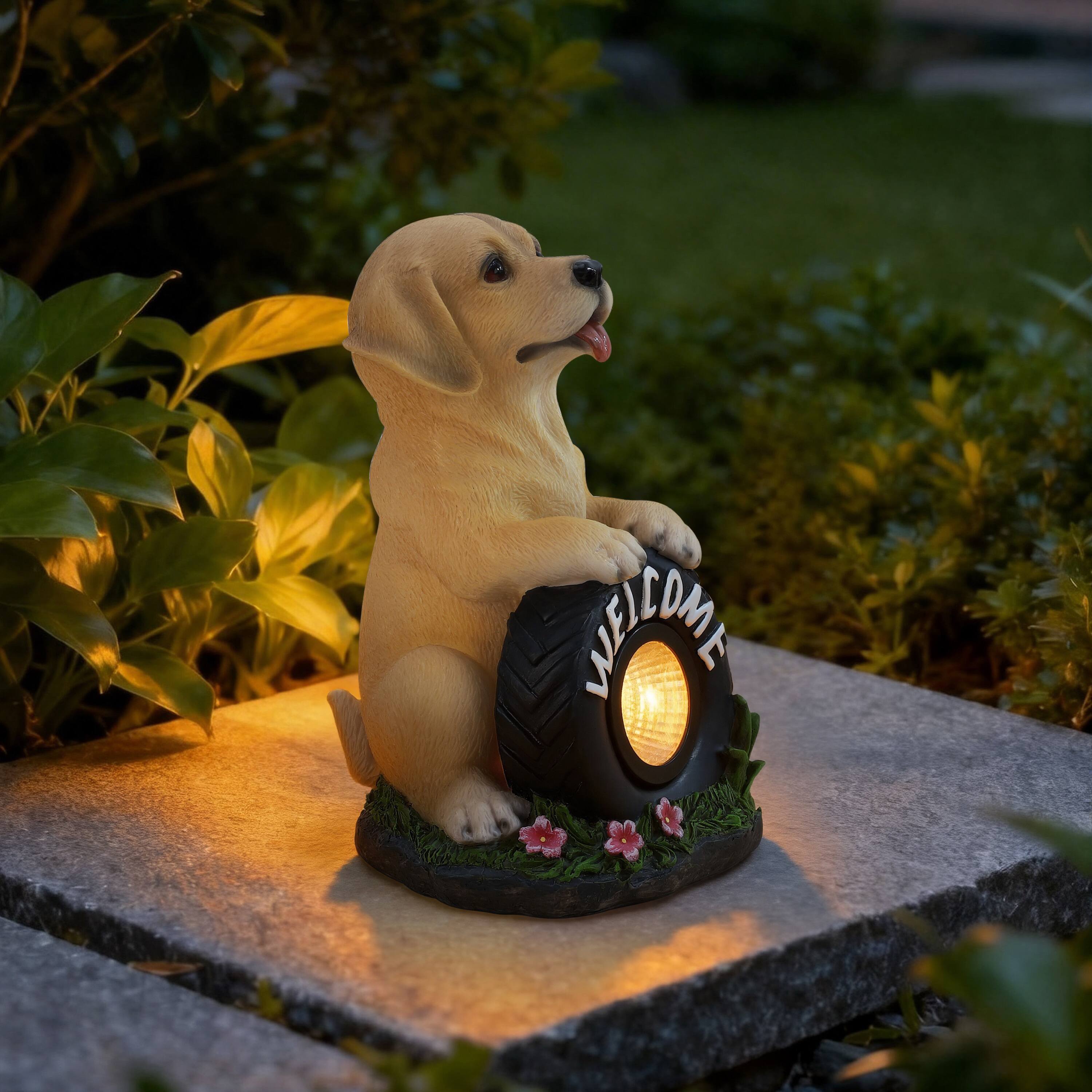 Angle. Techko - Buddy the Puppy Solar Outdoor Garden Statue with Integrated LED Light.