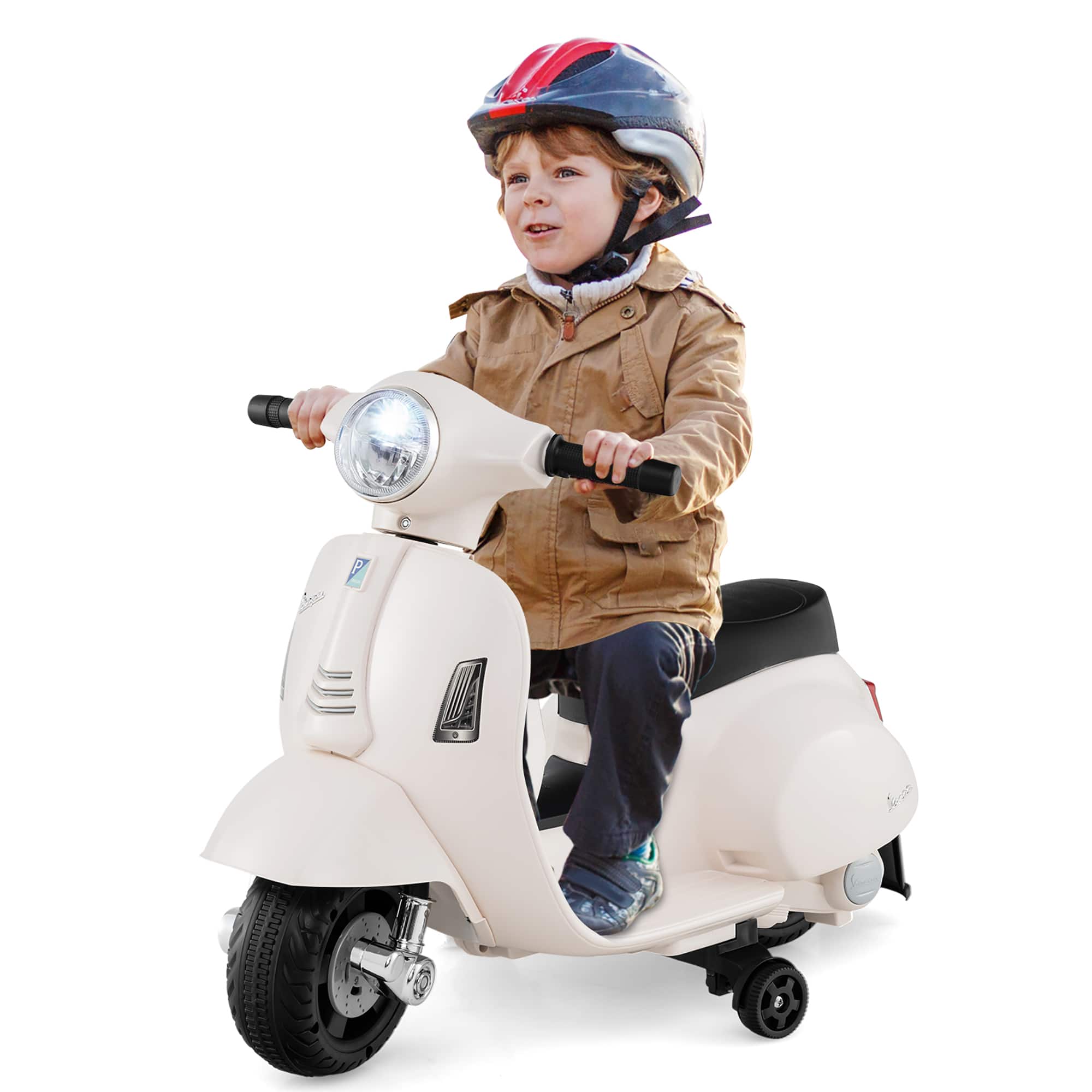 Gymax - Kids Ride on Motorcycle w/ Training Wheels Headlight Horn 6V Battery - White