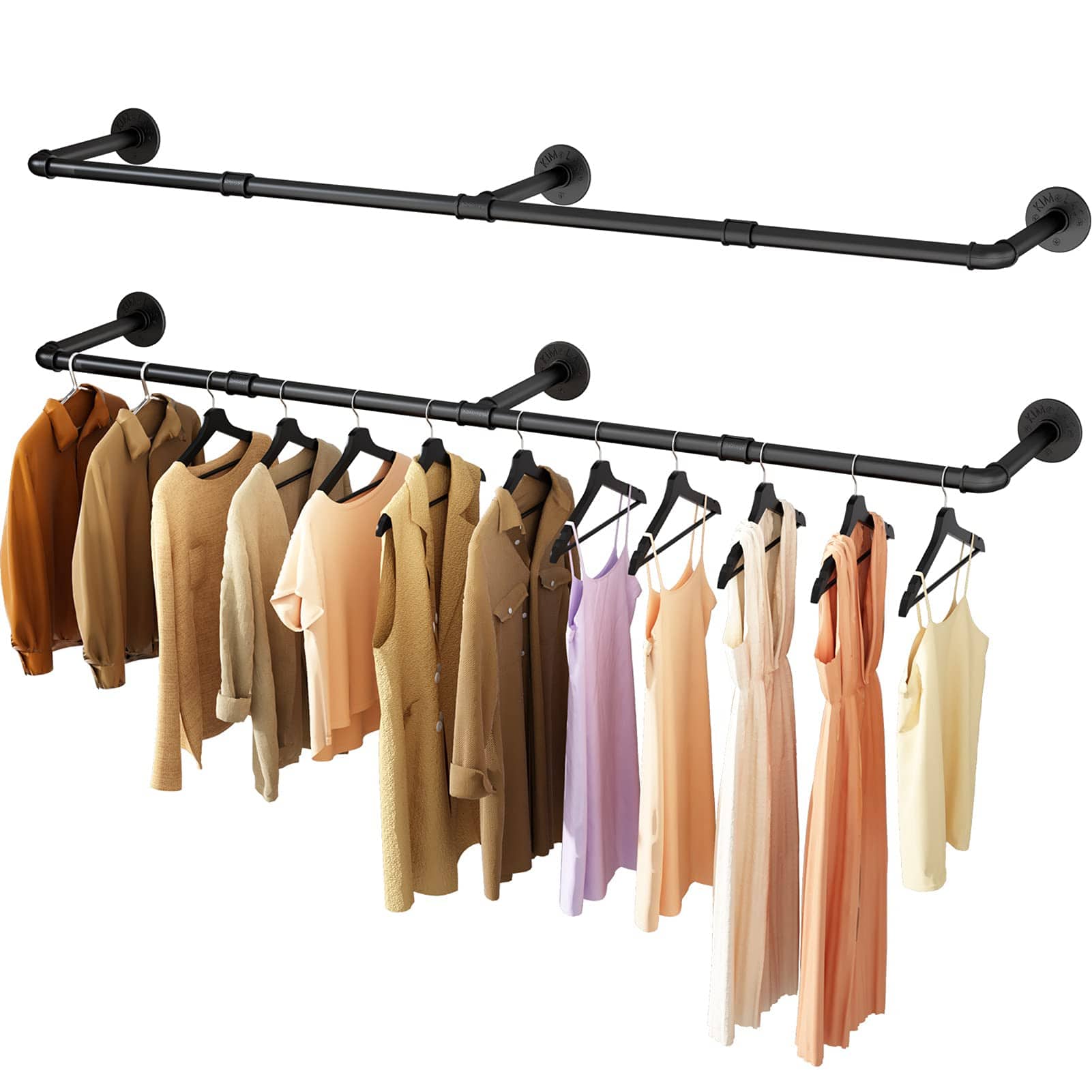 ThinkLink Electronic - Wall Mounted Clothes Rack 72.5in Industrial Pipe Clothing Racks Mount Heavy Duty Detachable Iron Garment Bar - 72.5Inches 2