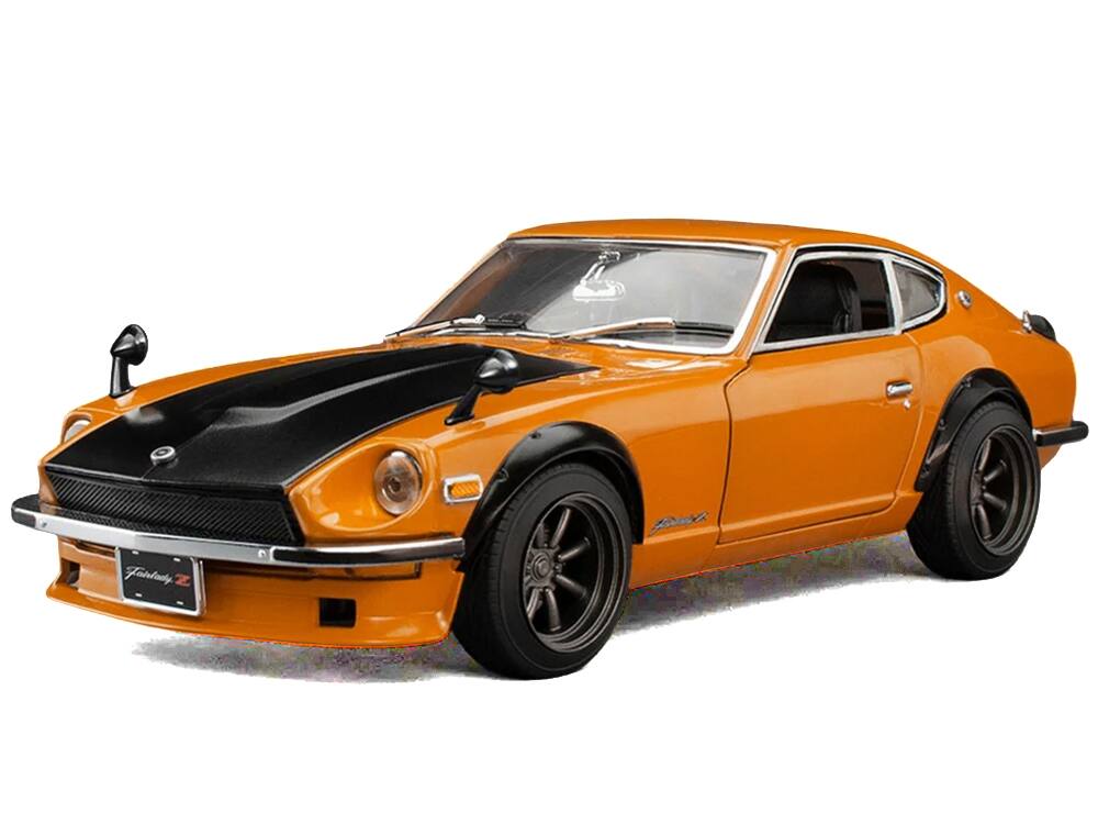 Front. Sun Star - 1970 Nissan Fairlady Z (S30) RHD Orange with Carbon Hood "Asian Collectibles" Series 1/18 Diecast Model Car by Sun Star.