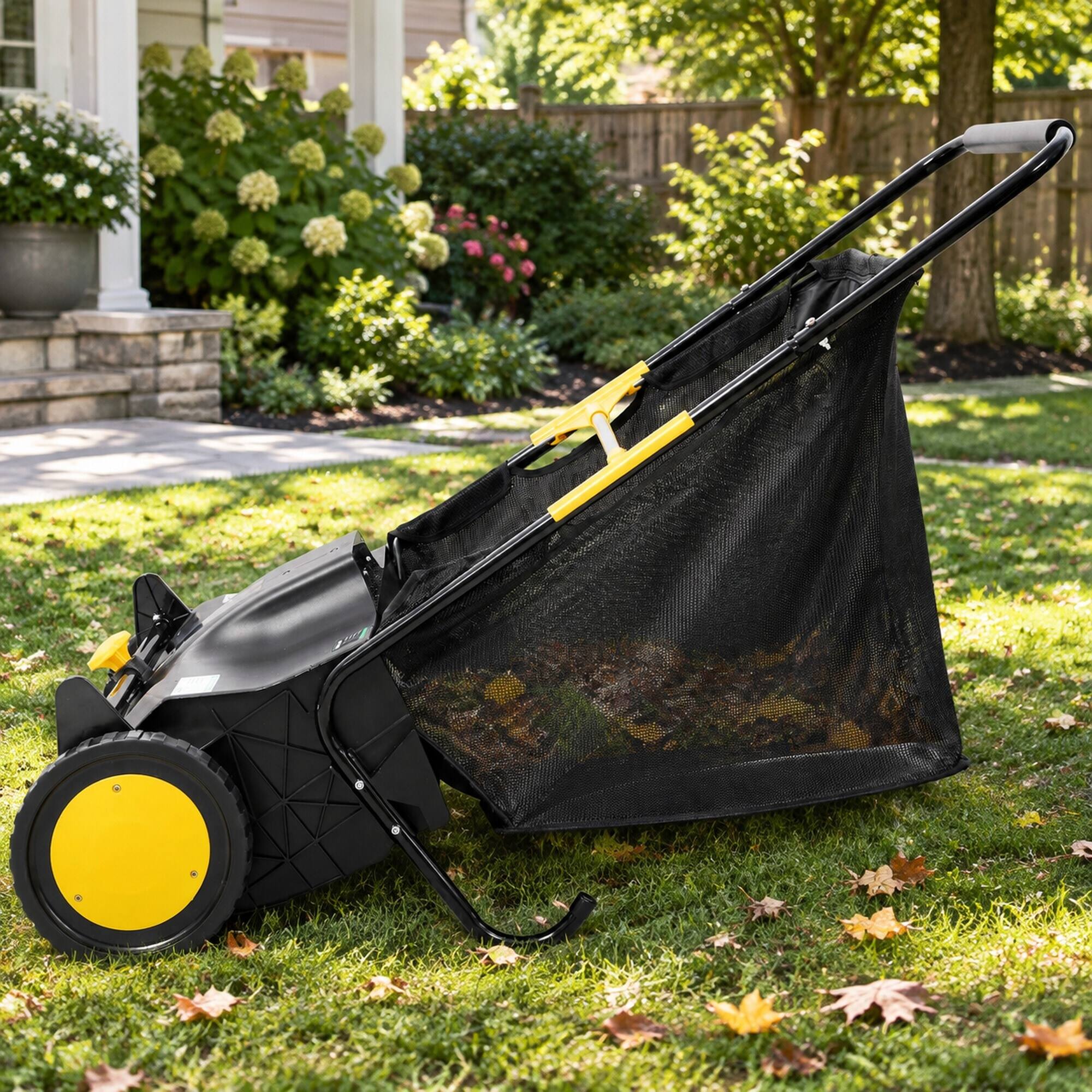 Alt View 2. RYHNUYNE - Hand Push Lawn Sweeper, 21 Inch Leaf and Grass Collector, 3.5 cu. - Black.