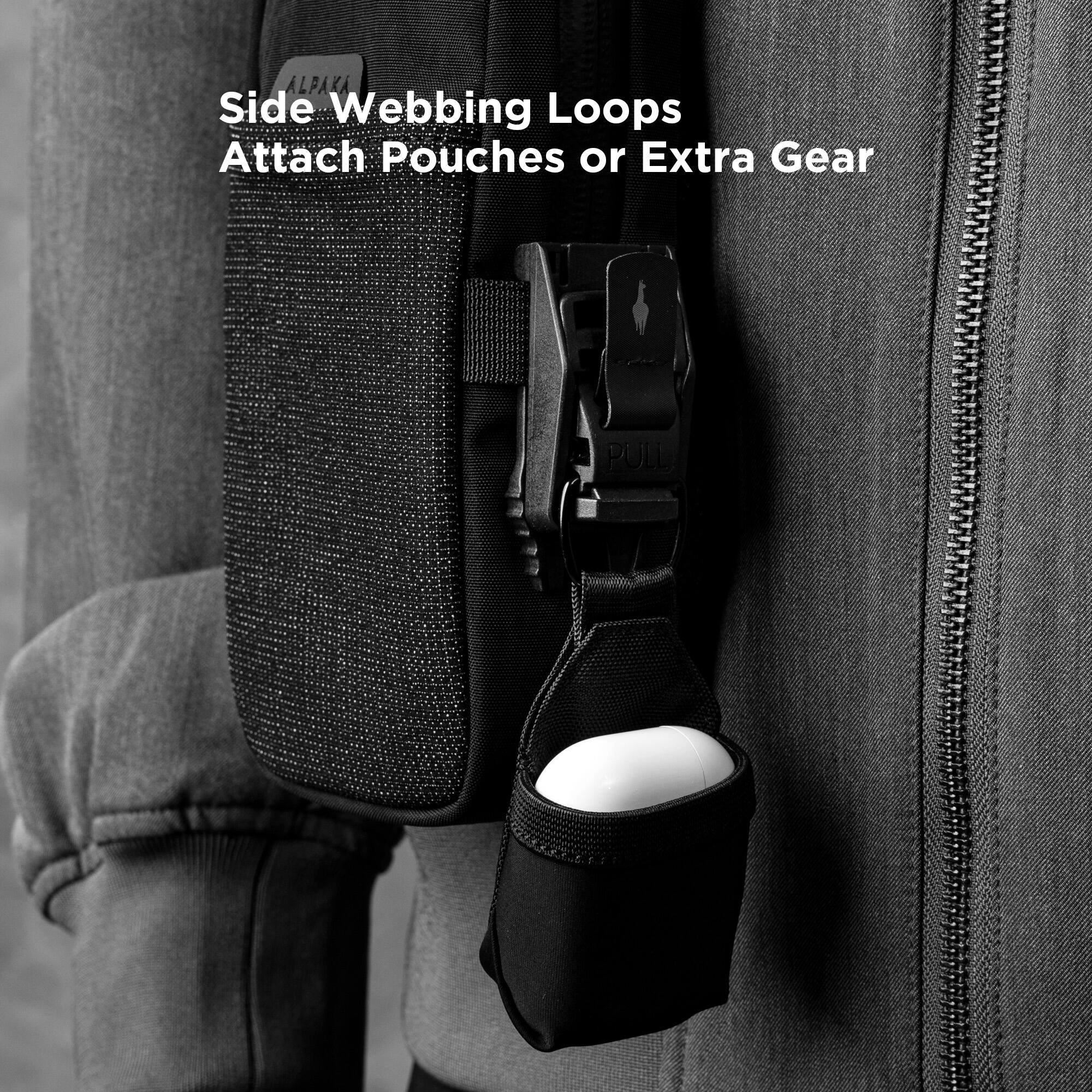Side Webbing Loops Attach Pouches or Extra Gear