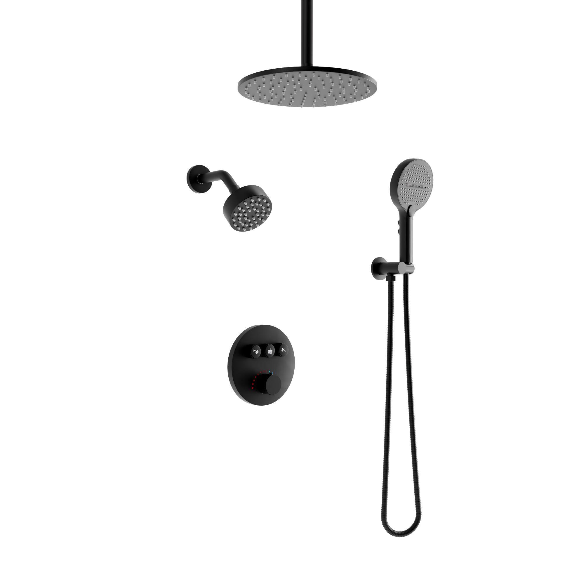 Boyel Living - Matte Black Copper Shower Faucet Vernet Cartridge 10-Inch 4-Inch Top Spray 5-Function - Chrome