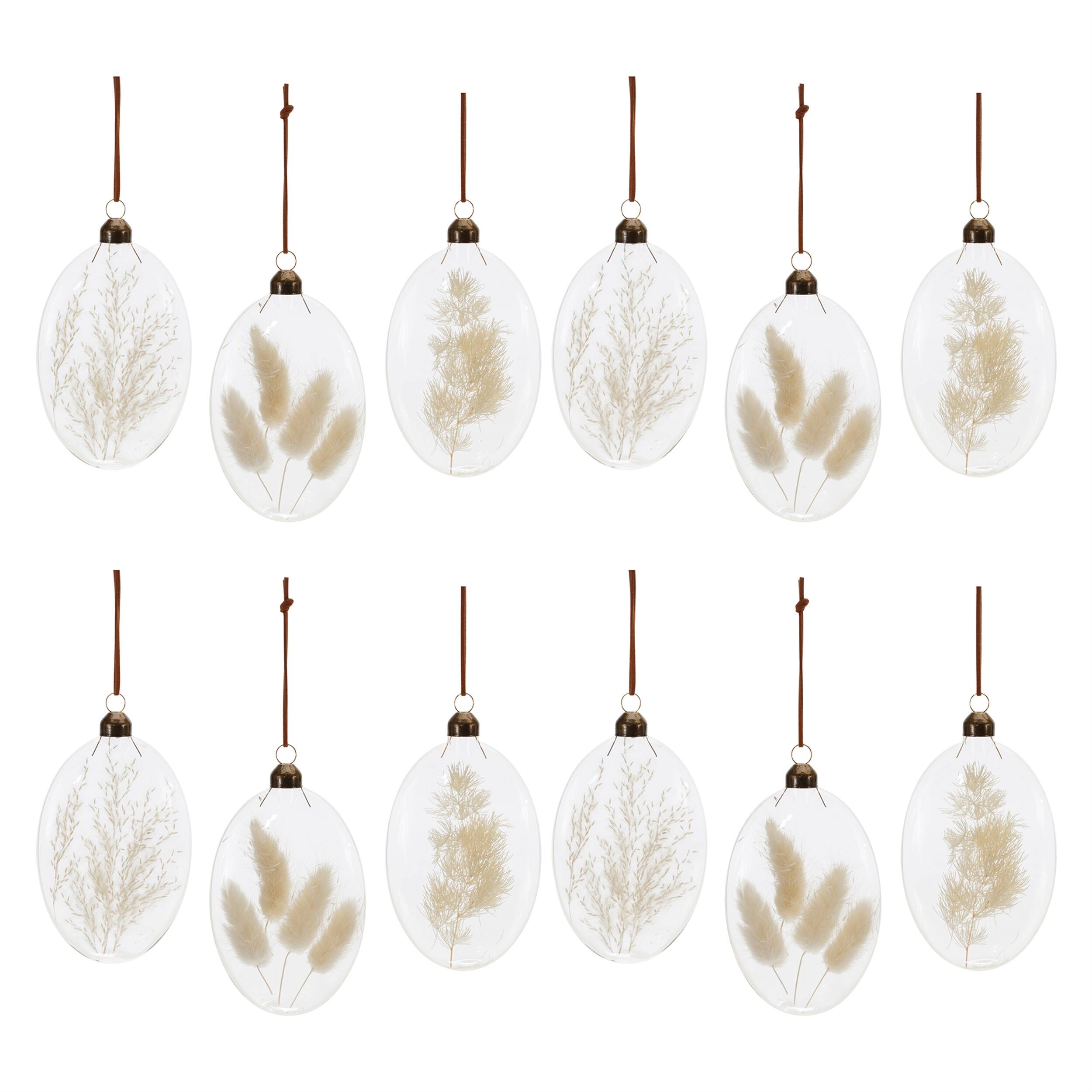 Alt View 3. BreeBe - Natural Dried Floral Glass Ornament (Set of 12) - White, Beige.