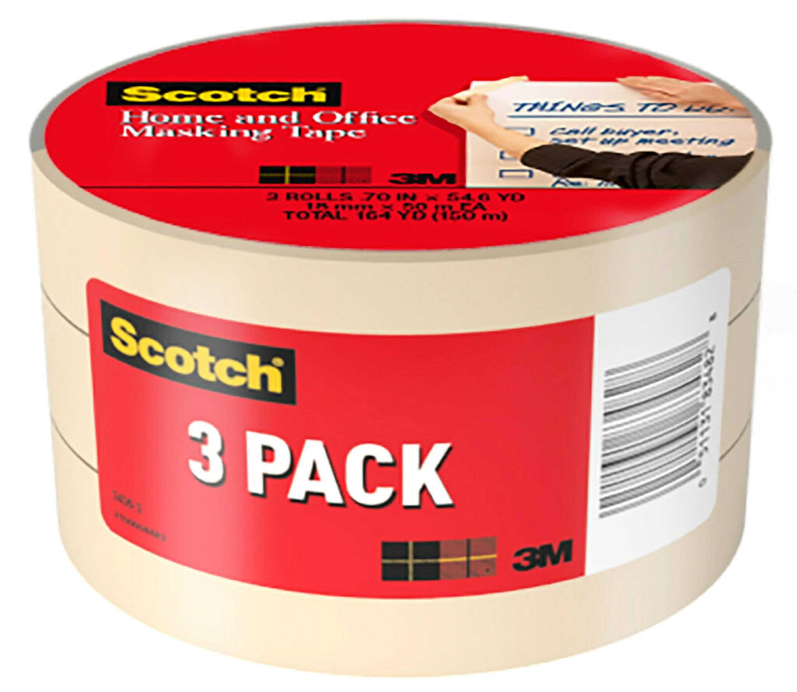 Scotch Home and Office Masking Tape  
THIN & STRONG  
2 ROLLS 70 IN X 540 YD (160 m)  
TOTAL 164 YD (150 m)  
Scotch 3 PACK  
3M 83482  
51131