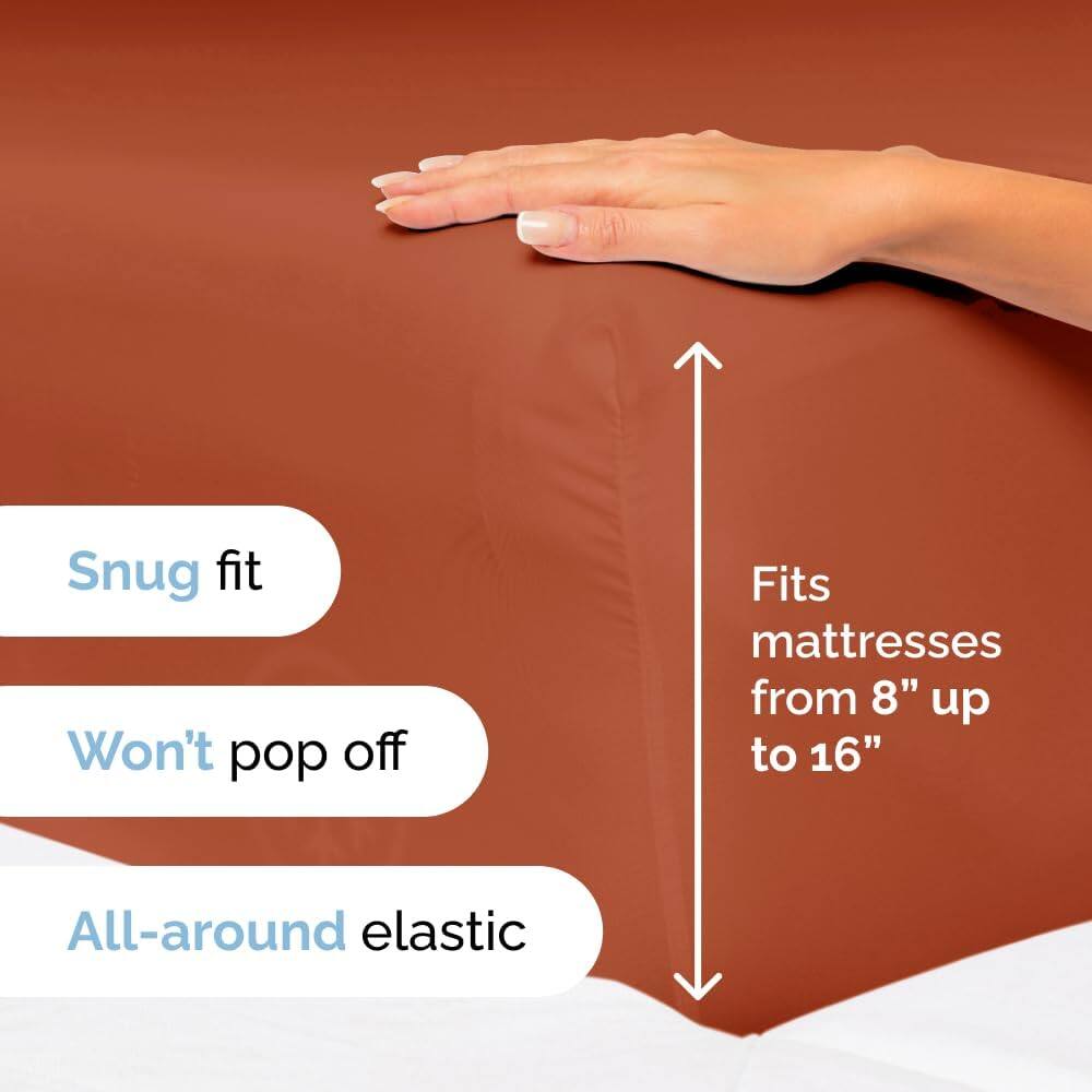 Snug fit  
Won't pop off  
Fits mattresses from 8" up to 16"  
All-around elastic