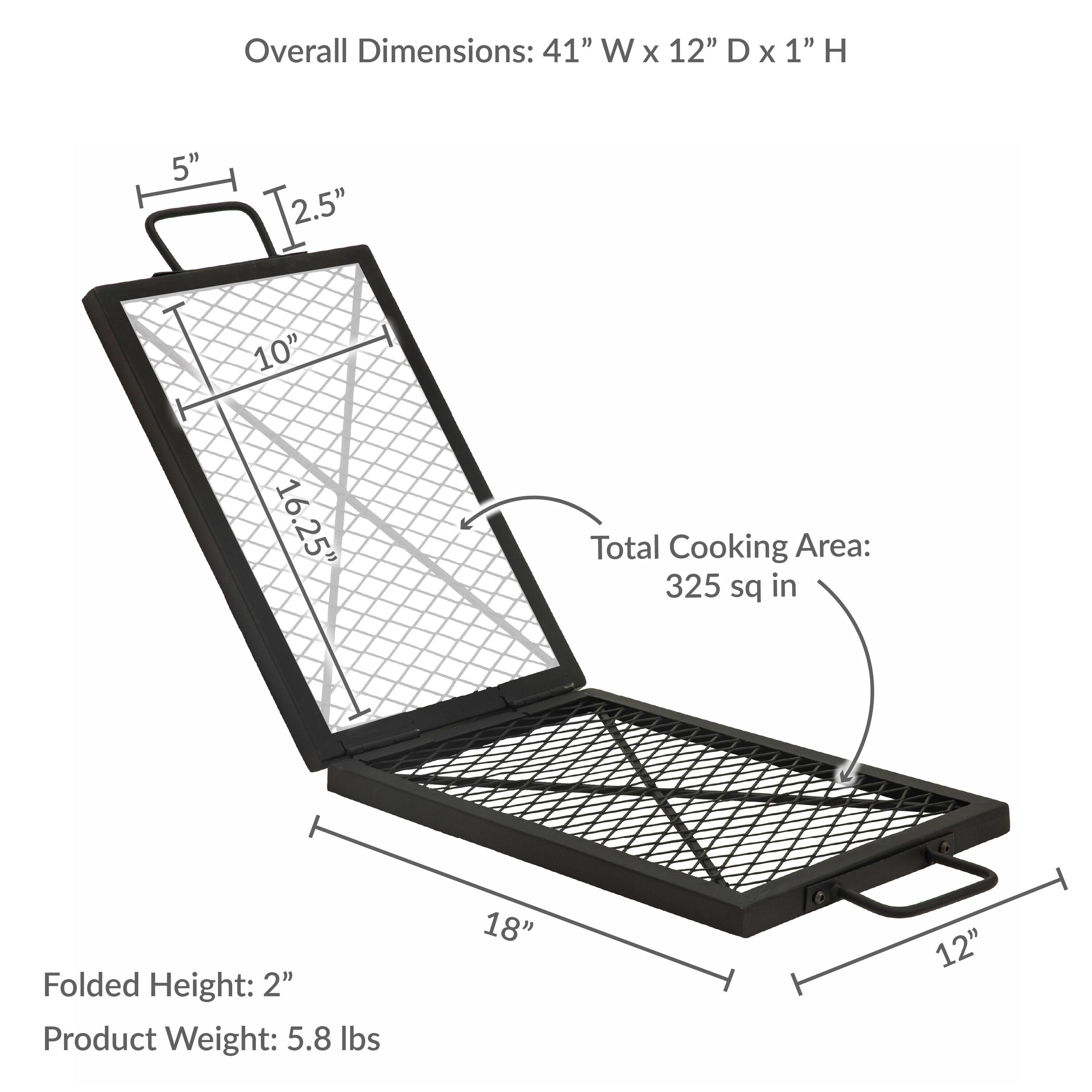 Overall Dimensions: 41" W x 12" D x 1" H  
Total Cooking Area: 325 sq in  
Folded Height: 2"  
Product Weight: 5.8 lbs