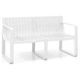 Gymax - Patio Loveseat 2-Person Bench w/ Curved Backrest Slatted Design for Backyard - White