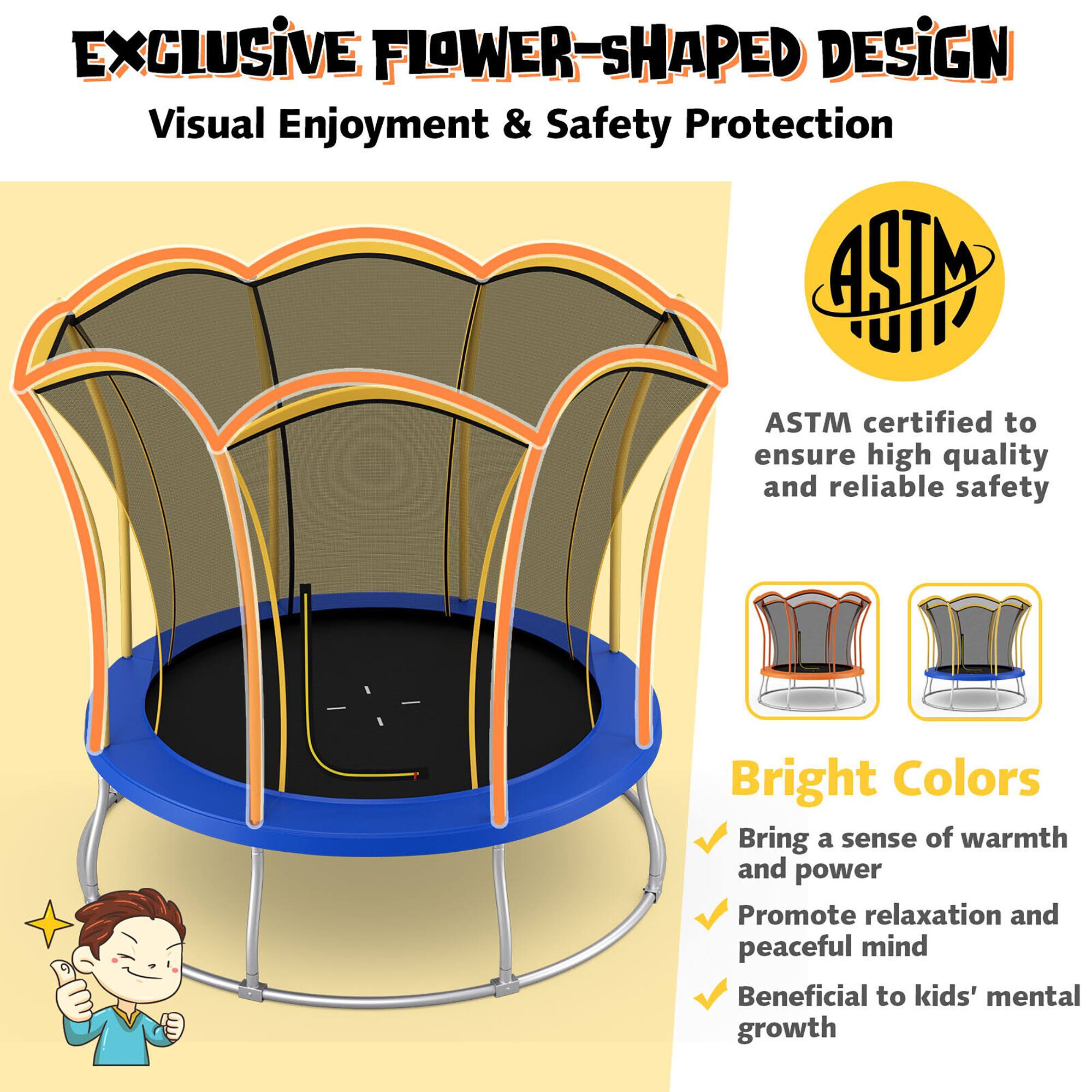 **EXCLUSIVE FLOWER-SHAPED DESIGN**  
Visual Enjoyment & Safety Protection  

ASTM certified to ensure high quality and reliable safety  

**Bright Colors**  
- Bring a sense of warmth and power  
- Promote relaxation and peaceful mind  
- Beneficial to kids' mental growth