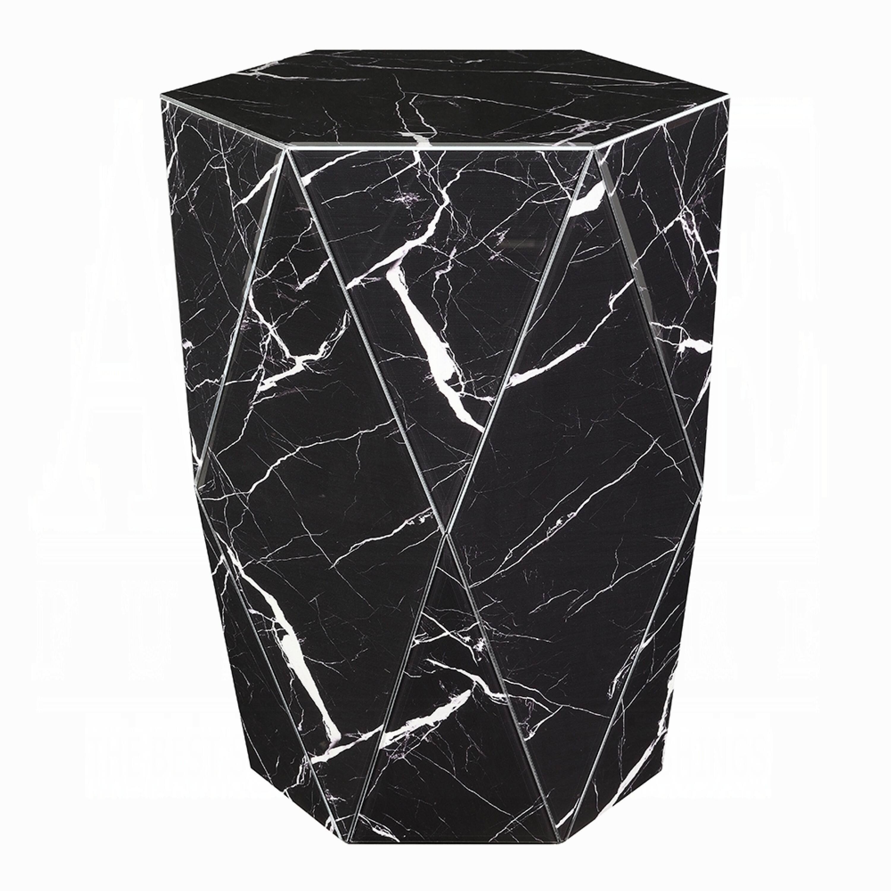 Manhattan Lane - Kia Side End Table, Modern Hex Drum Shape, Faceted Glass 19 Inch - Black