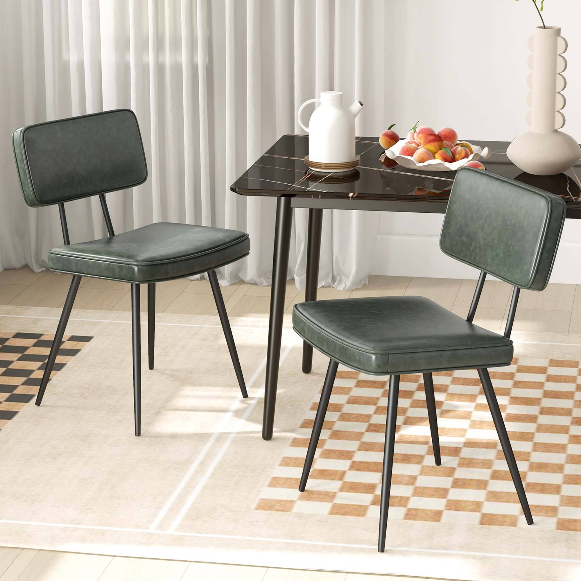 Angle. Costway - Dining Chairs Set of 2 with PU Leather Cover Filled Sponge Waterfall Seats - Green.