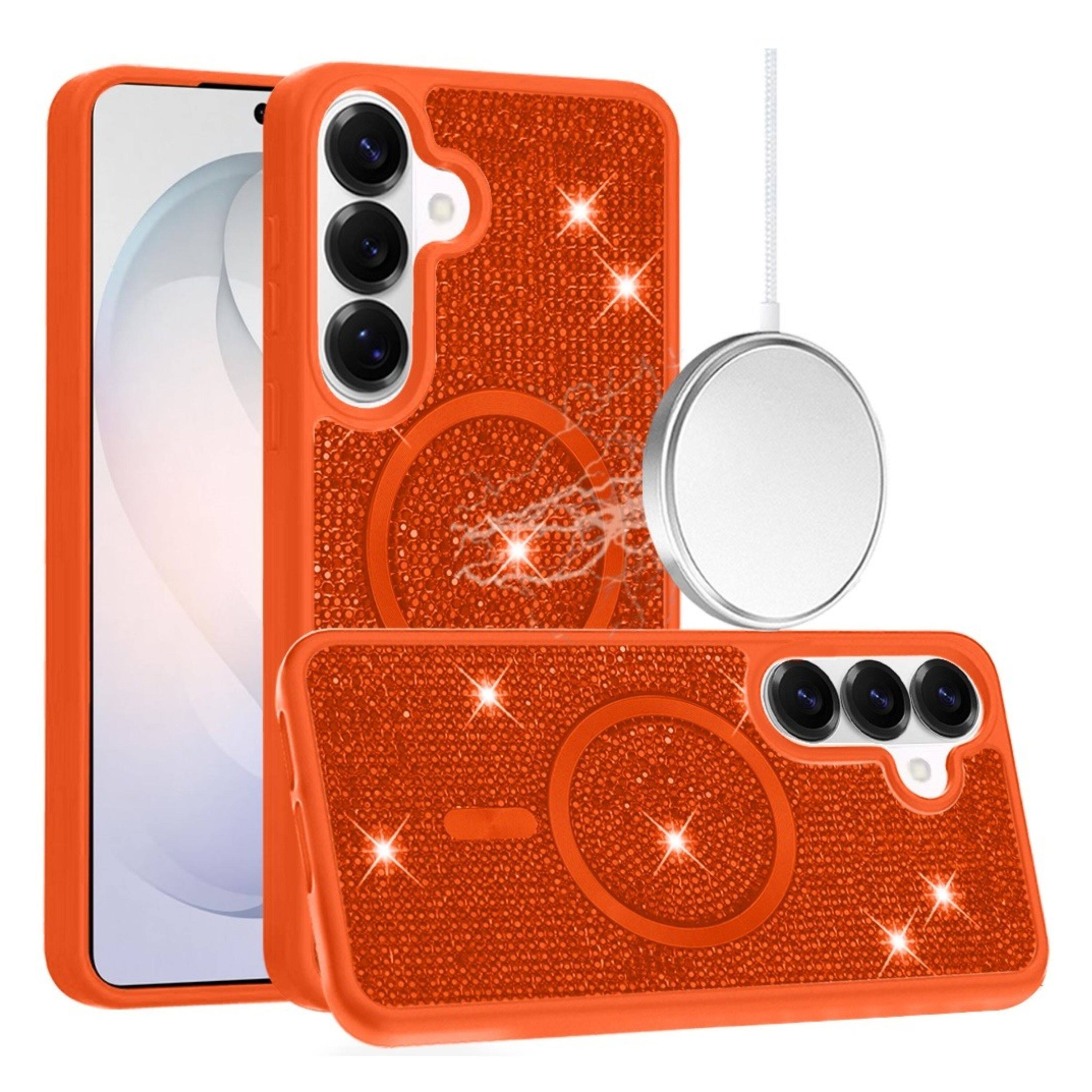 Left. Kitcheniva - Magnetic Circle Full Dazzle Phone Case With Tempered Glass For Samsung Galaxy S26 Cosmic Orange - Cosmic Orange.
