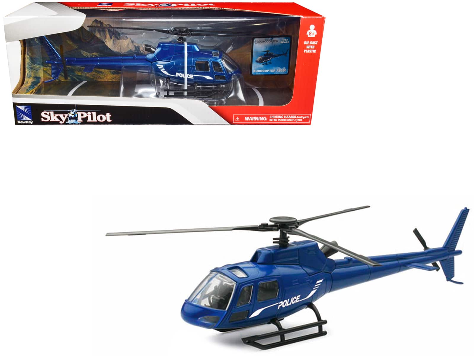 "Eurocopter AS350 Helicopter Blue Metallic ""Police"" ""Sky Pilot"" Series 1/43 Diecast Model by New Ray" price history on PriceWatchPro
