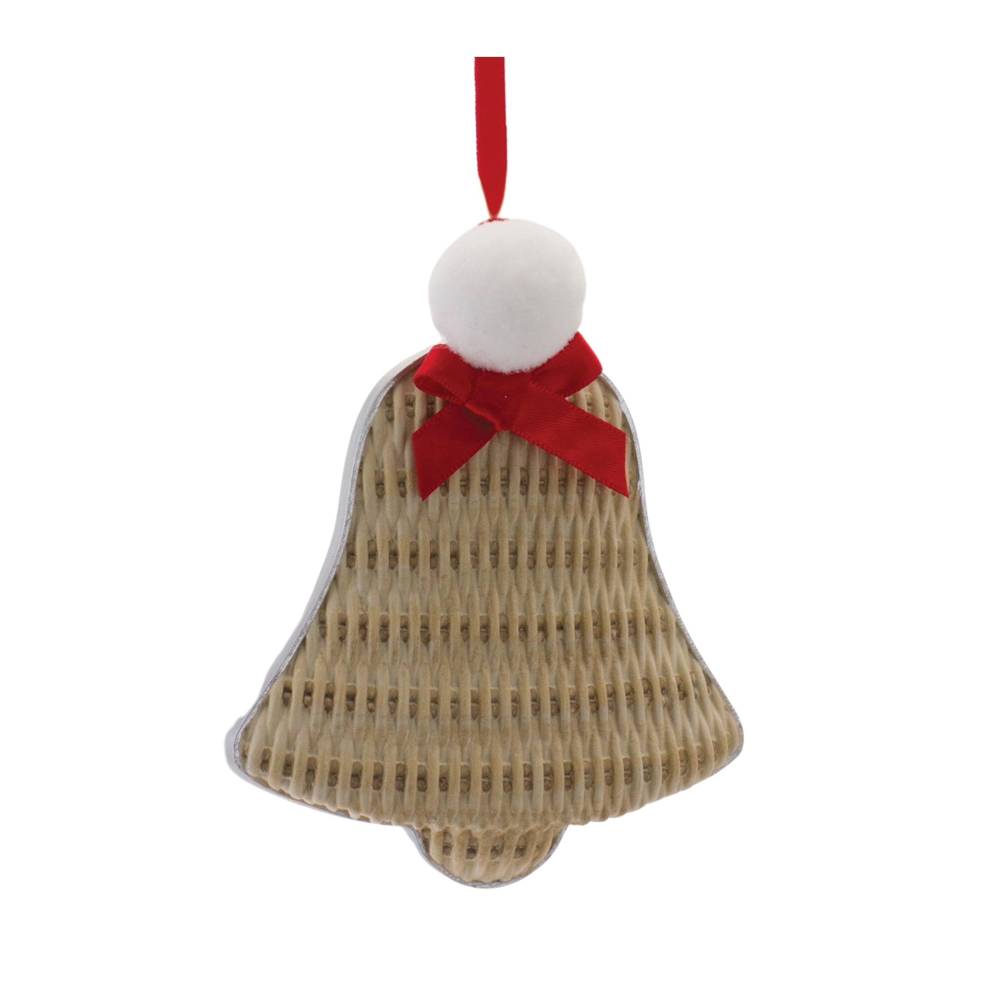 Back. BreeBe - Cozy Mitten Hat and Bell Ornament (Set of 12) - White,Brown,Red.
