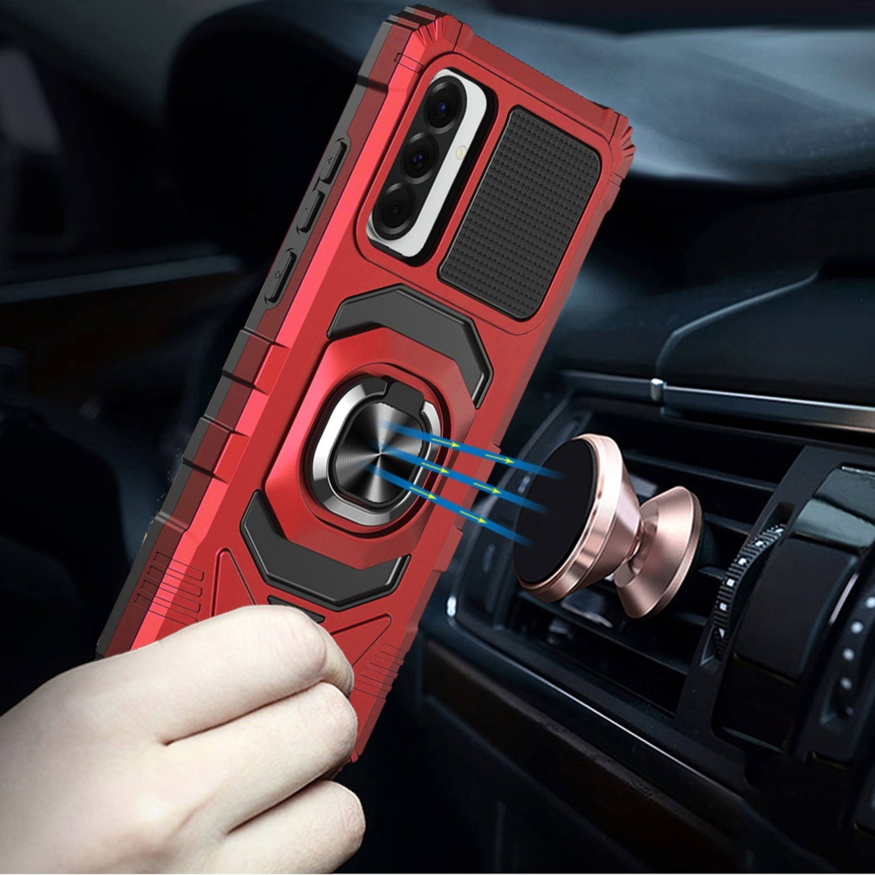 Angle. Kitcheniva - Shockproof Dual Layer Ring Stand Phone Case With Tempered Glass For Samsung Galaxy A37 5G Red - Red.