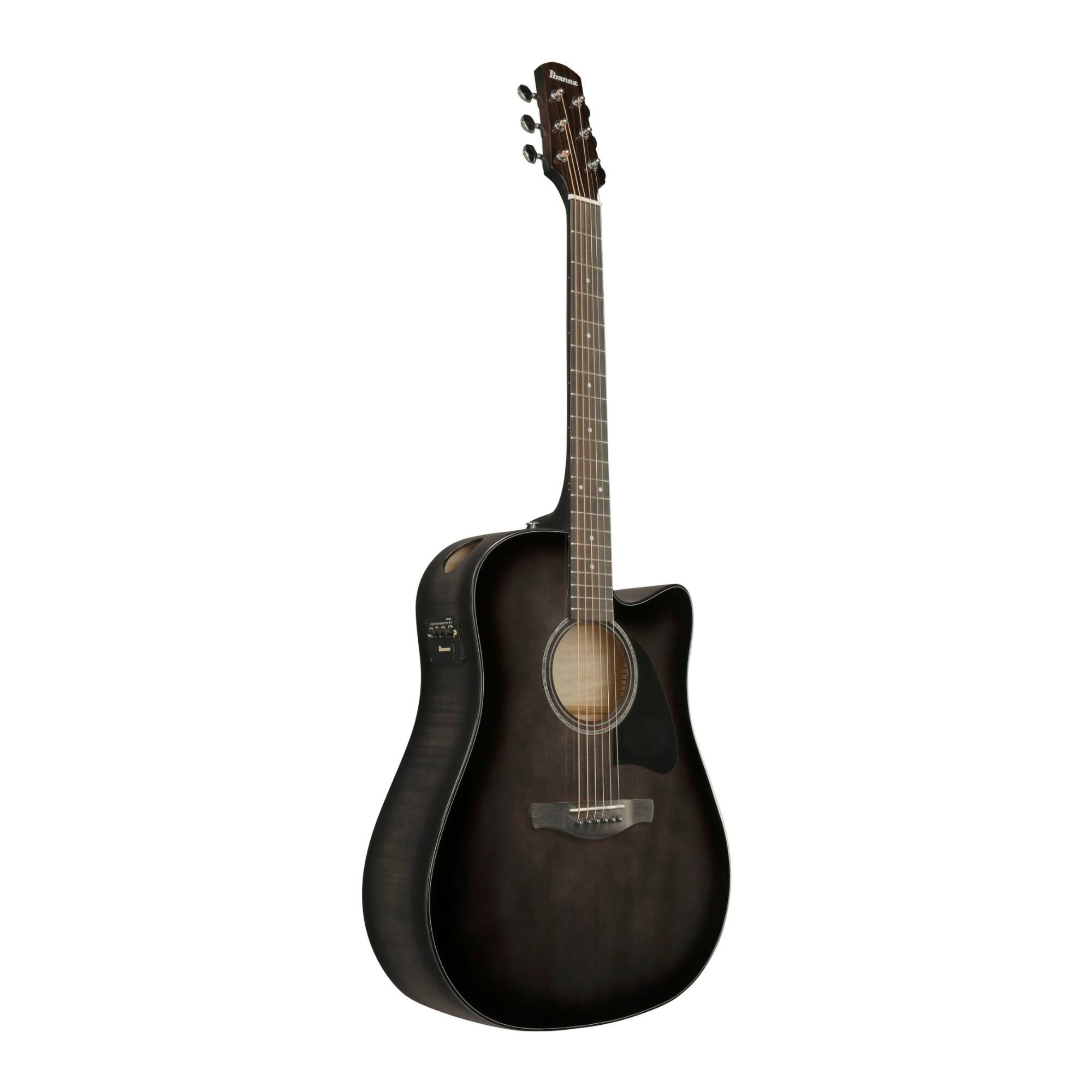 Left. Ibanez - Ibanez AAD77CE Transparent Black Sunburst High Gloss Acoustic Electric Guitar.