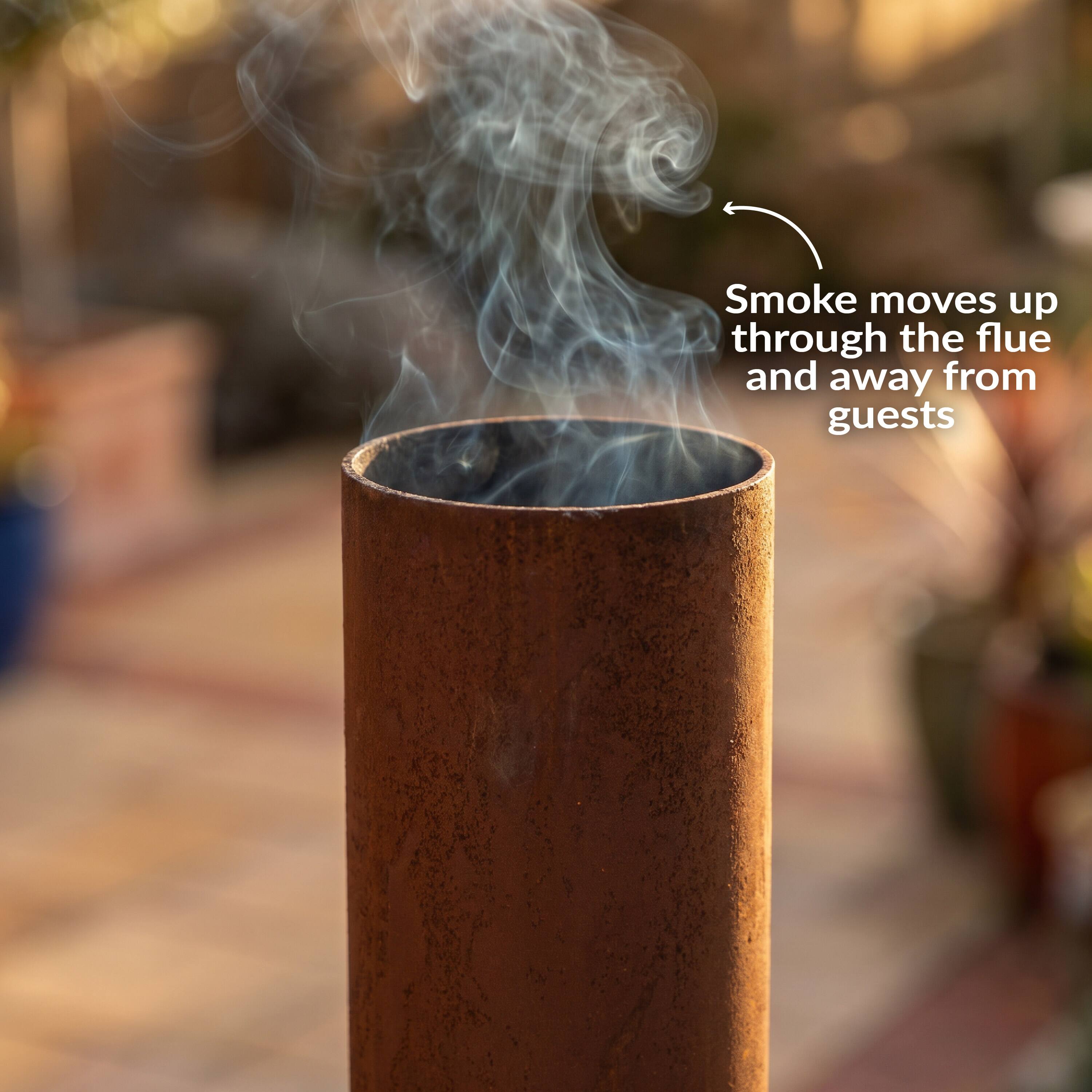 Smoke moves up through the flue and away from guests