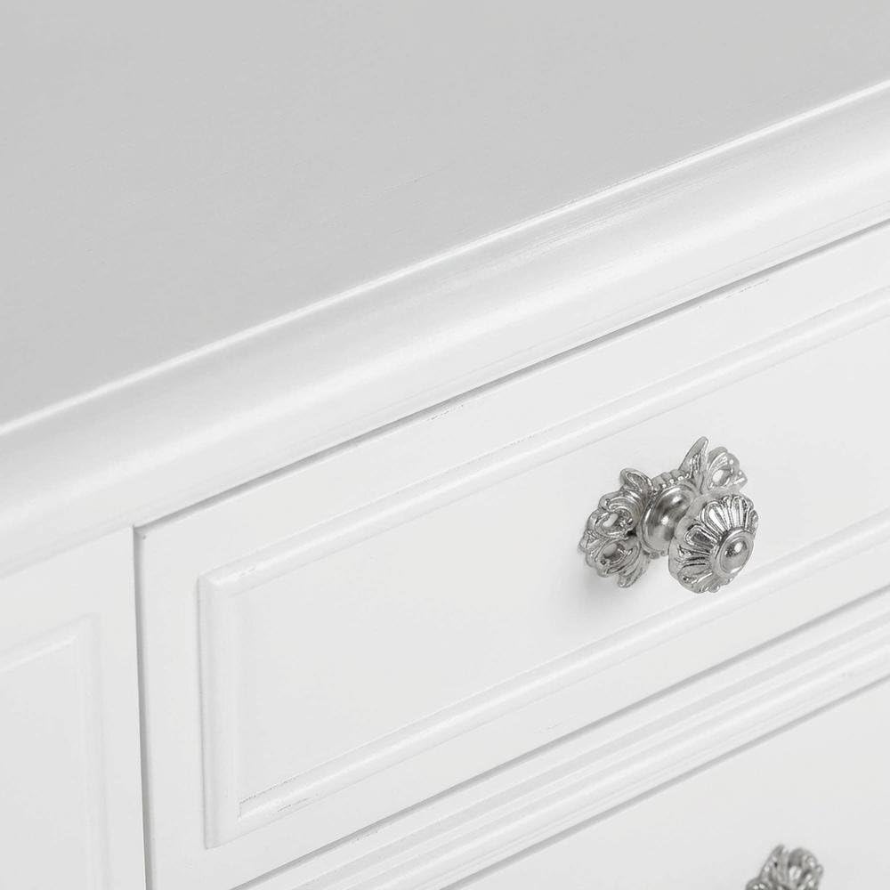 Alt View 2. FurniFact - Elegant White Nightstand with Three Drawers for Bedroom Storage - White.