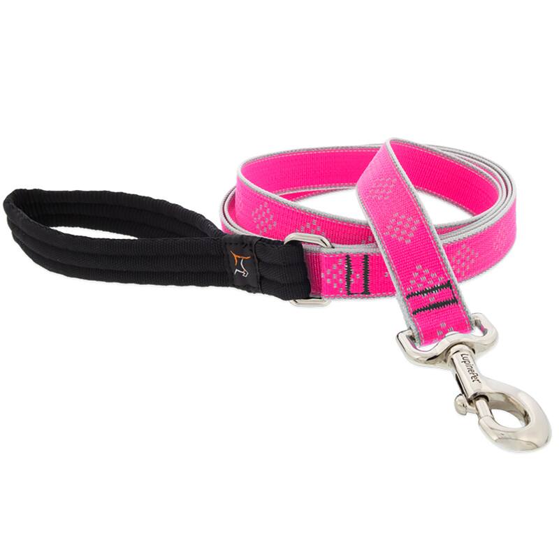 Angle. LupinePet - LupinePet Reflective Pink Diamond Nylon Dog Leash - Pink.
