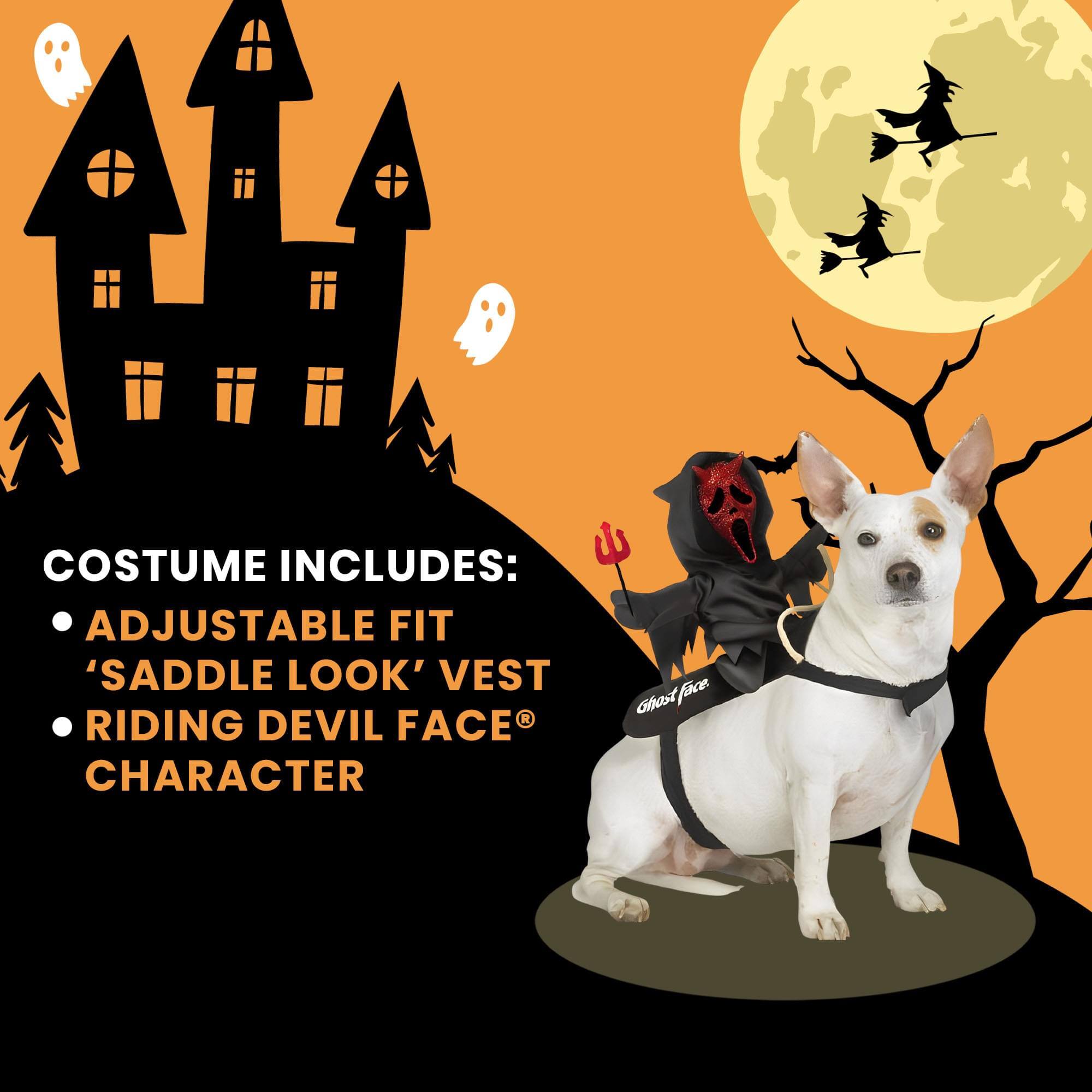 COSTUME INCLUDES:  
- ADJUSTABLE FIT  
- 'SADDLE LOOK' VEST  
- RIDING DEVIL FACE® CHARACTER