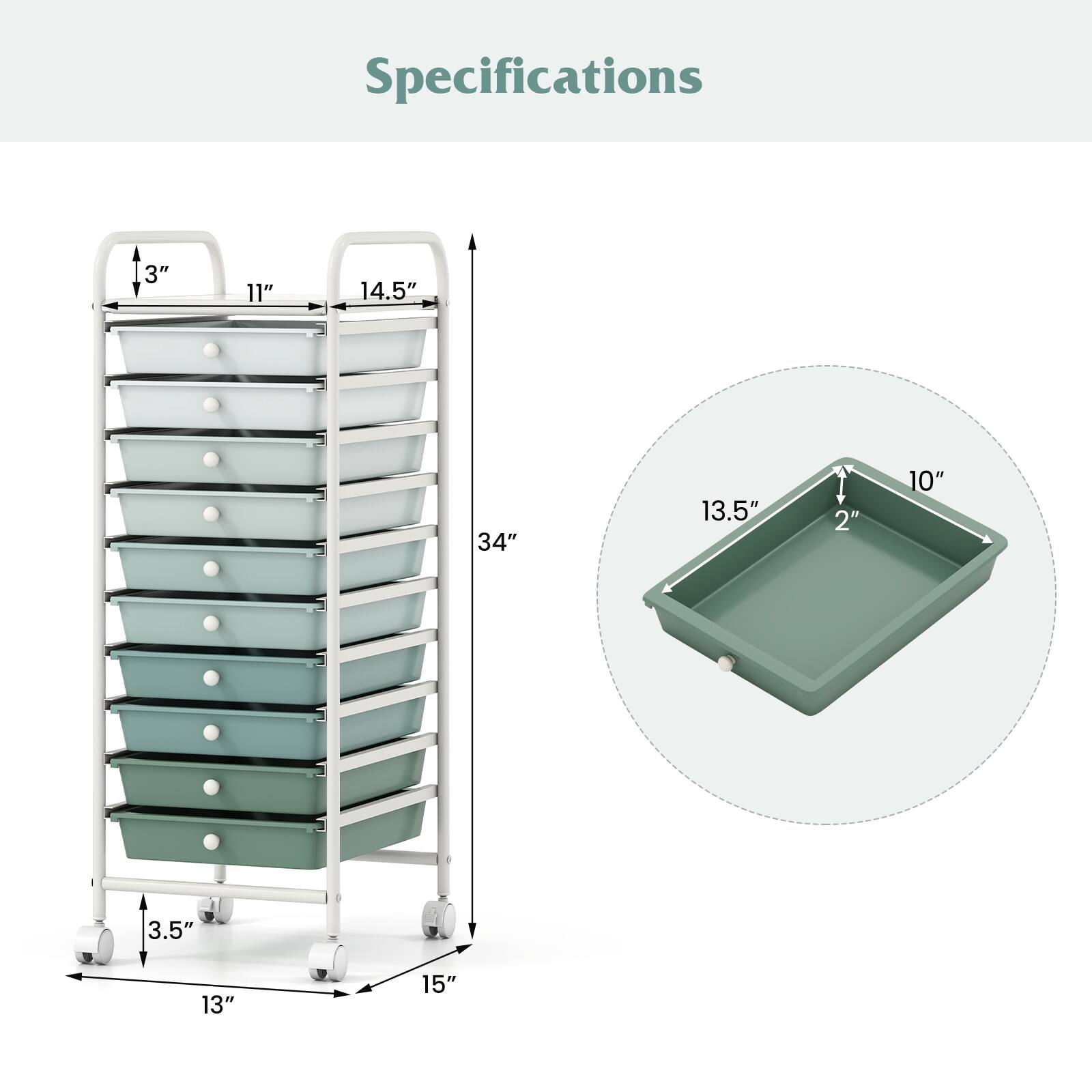 Specifications

- 3"
- 11"
- 14.5"
- 34"
- 13.5"
- 2"
- 10"
- 3.5"
- 13"
- 15"