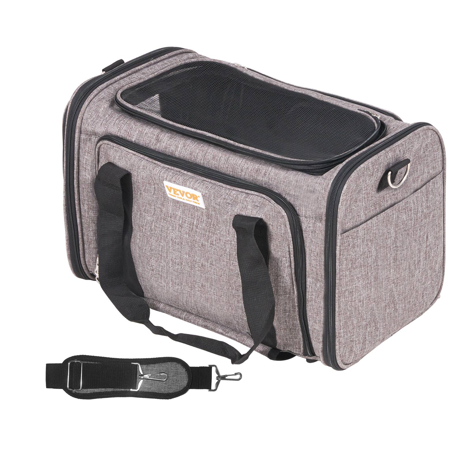 Alt View 5. VEVOR - Cat Carrier with Wheels, Airline Approved Rolling Pet Carrier with Telescopic Handle and Shoulder Strap - Grey.