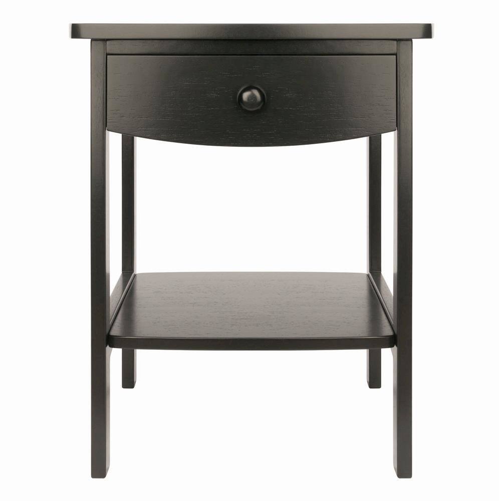 Alt View 3. FurniFact - Mid Century Nightstand In Solid Wood Black Finish With Drawer And Shelf - Black.