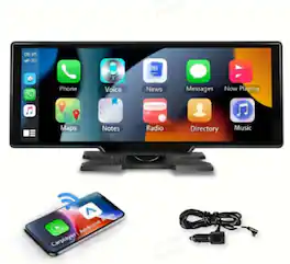 Wrightmaster - 10.62" Android Auto & Apple CarPlay Digital Media Receiver with HD Rear Camera, Parking Guidelines & On-Dash Holder - Black