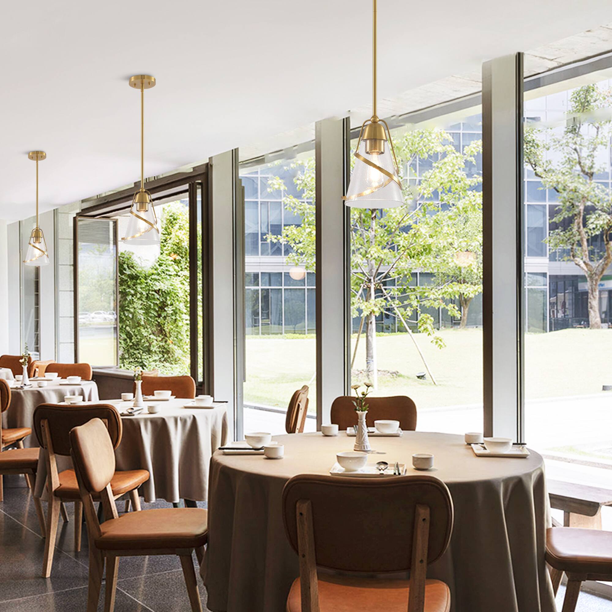 Back. Parrot Uncle - 7" Modern Gold Pendant Light with Seed Glass Shade - Gold.