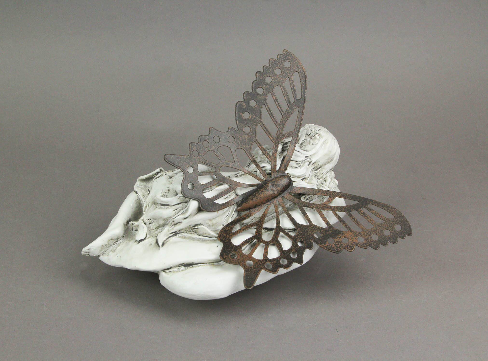 Alt View 3. Napco - Antiqued White Sleeping Fairy Indoor / Outdoor Statue With Rustic Metal Wings - Off-white.